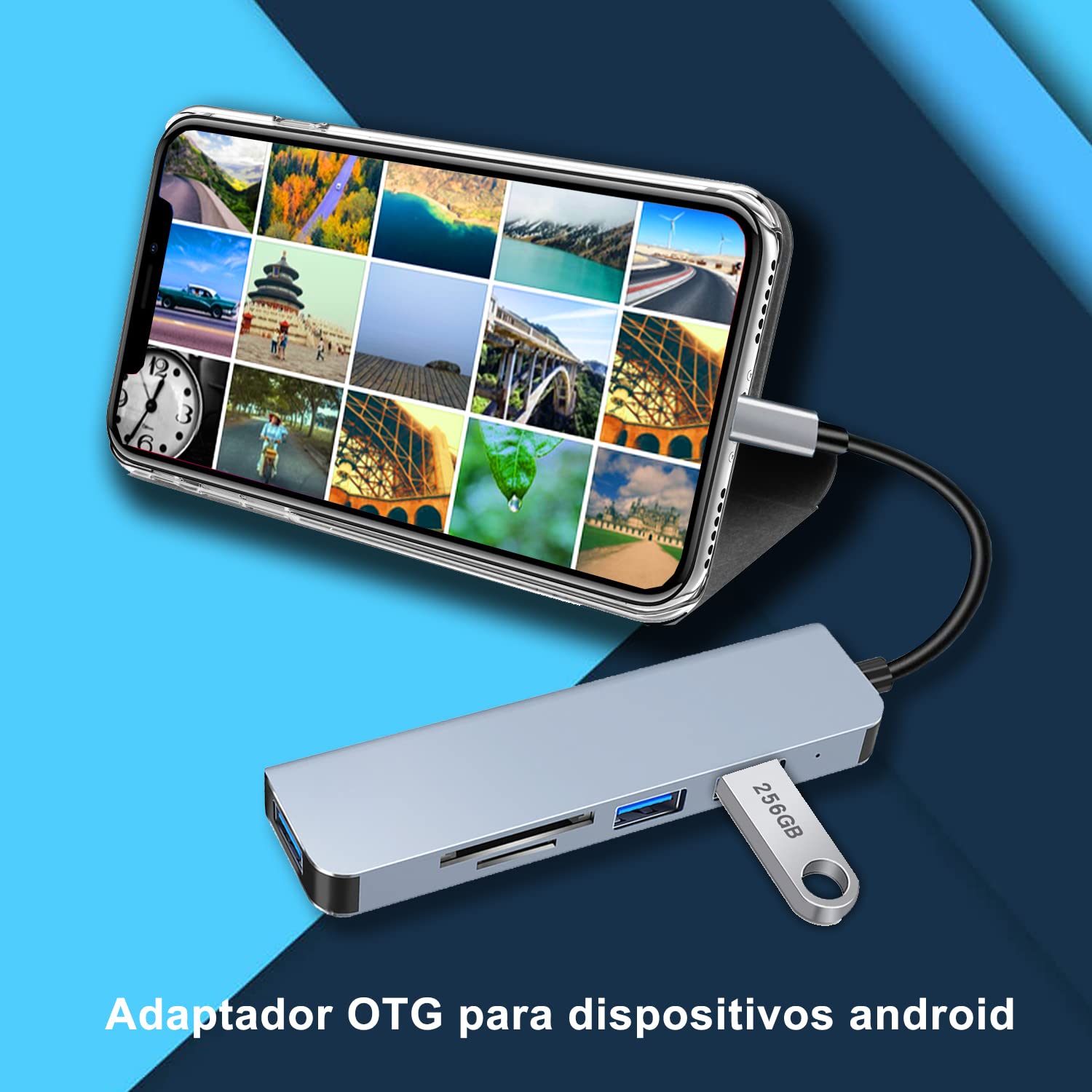 Hub USB C, 5 en 1 Adaptador Multipuerto USB C 3.0 con 3 Puertos USB Lector de Tarjetas SD/Micro SD, Compatible con MacBook Air/Pro iPad Chromebook Lenovo Huawei Surface