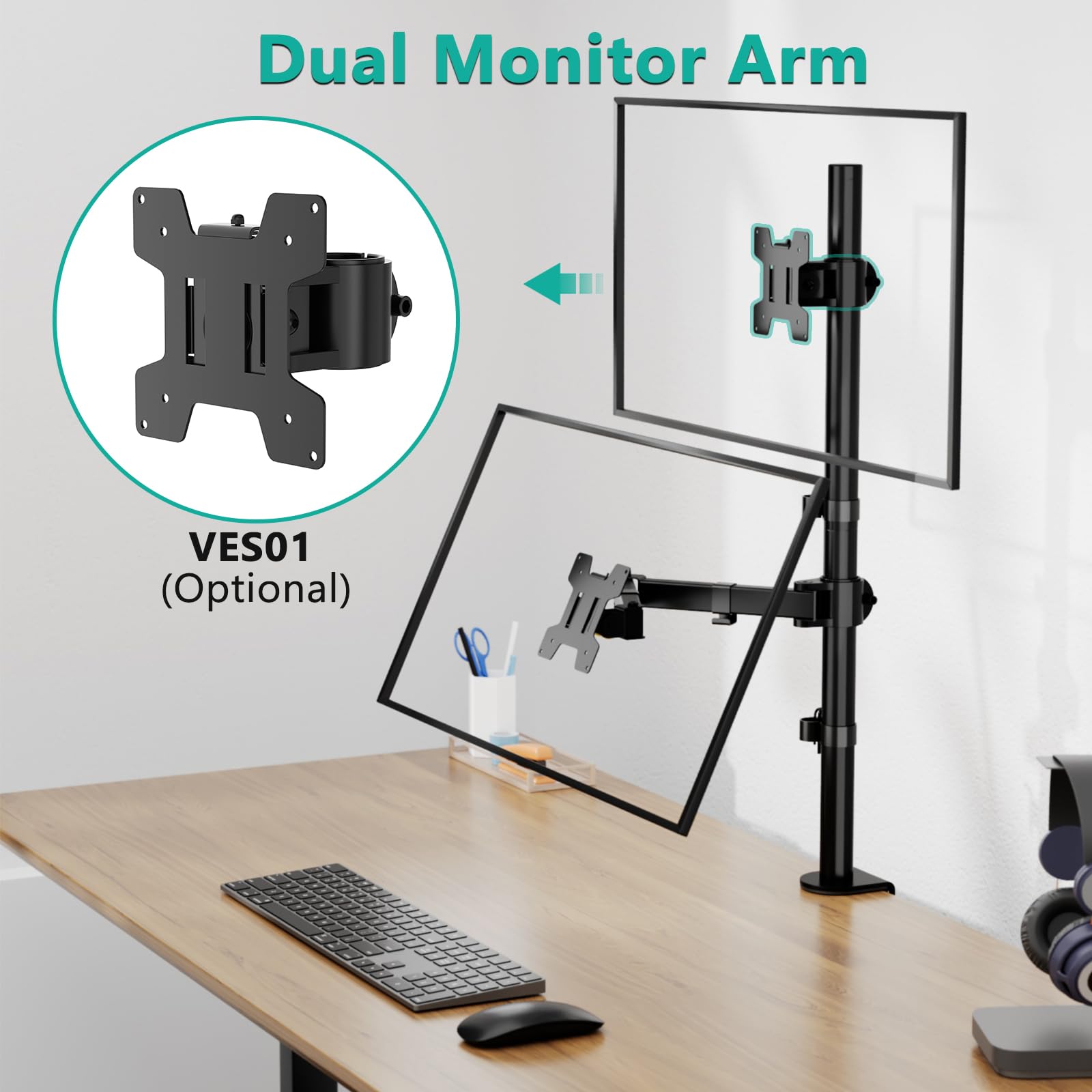 Soporte para Monitor WALI Negro con Ajuste Horizontal y Vertical VESA 75 & 100mm Hasta 32 Pulgadas 10 kg
