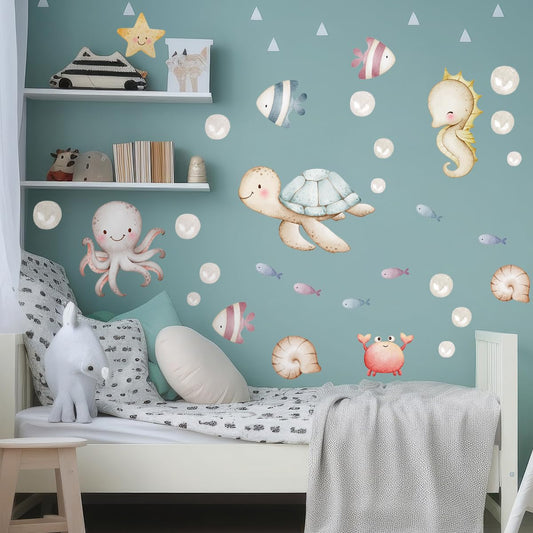 Calcomanías de Pared de Animales Marinos Decorativas Tortuga Oceanografía Extraíble
