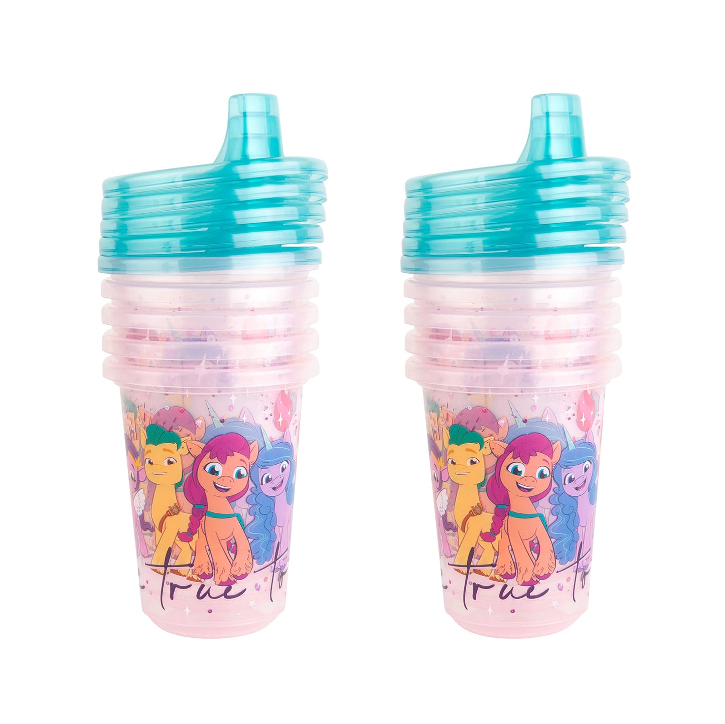 The First Years Take & Toss My Little Pony - Tazas reutilizables para niños pequeños con tapas, paquete de fiesta para niños con 2 tapas de viaje, 10 onzas - 10 unidades