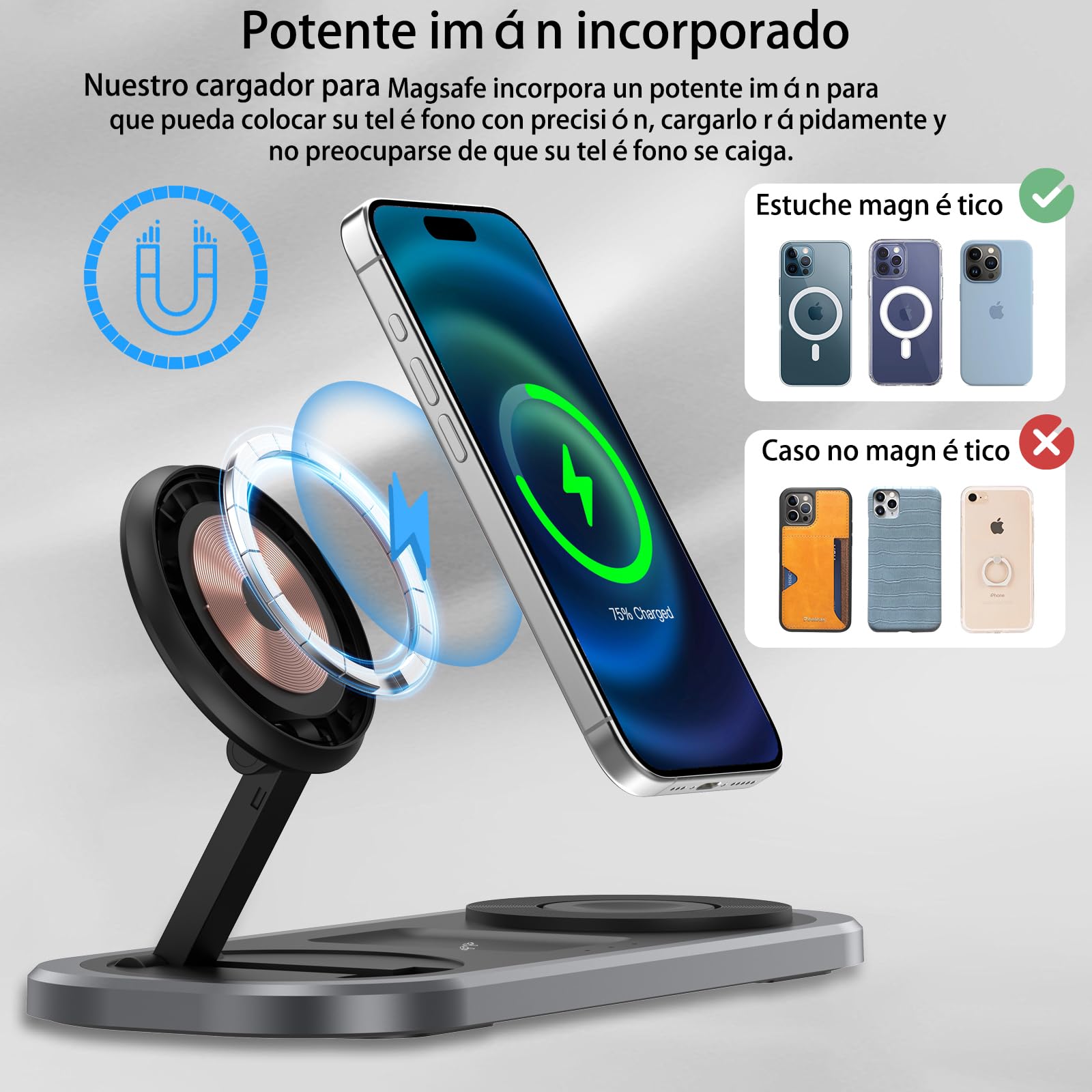Cargador inalámbrico 3 en 1, estación de carga plegable para Magsafe para iPhone 16/15/14/13/12/Pro Max/Pro/Mini/Plus, para Apple Watch 10/9/8/7/SE/6/5/4/3/2/1/Ultra2/Ultra, para AirPods pro/2/3/4