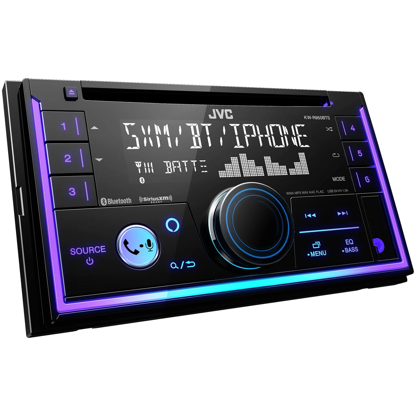 JVC KW-R950BTS Receptor estéreo Bluetooth para coche con puerto USB - visualización LCD - Radio AM/FM - Reproductor MP3 - Doble DIN - EQ de 13 bandas (negro)