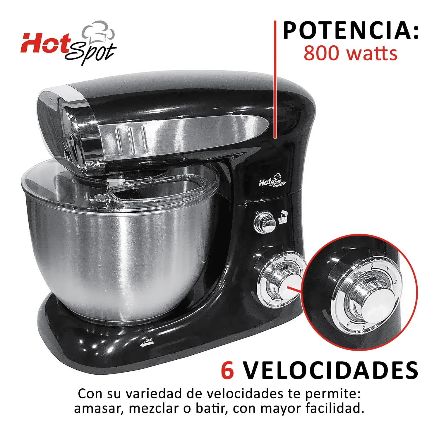 HotSpot Z569 Batidora De Pedestal Profesional 800w Bowl Acero Inoxidable 4 Litros Mezclador Eléctrico Hogar Cocina Repostería