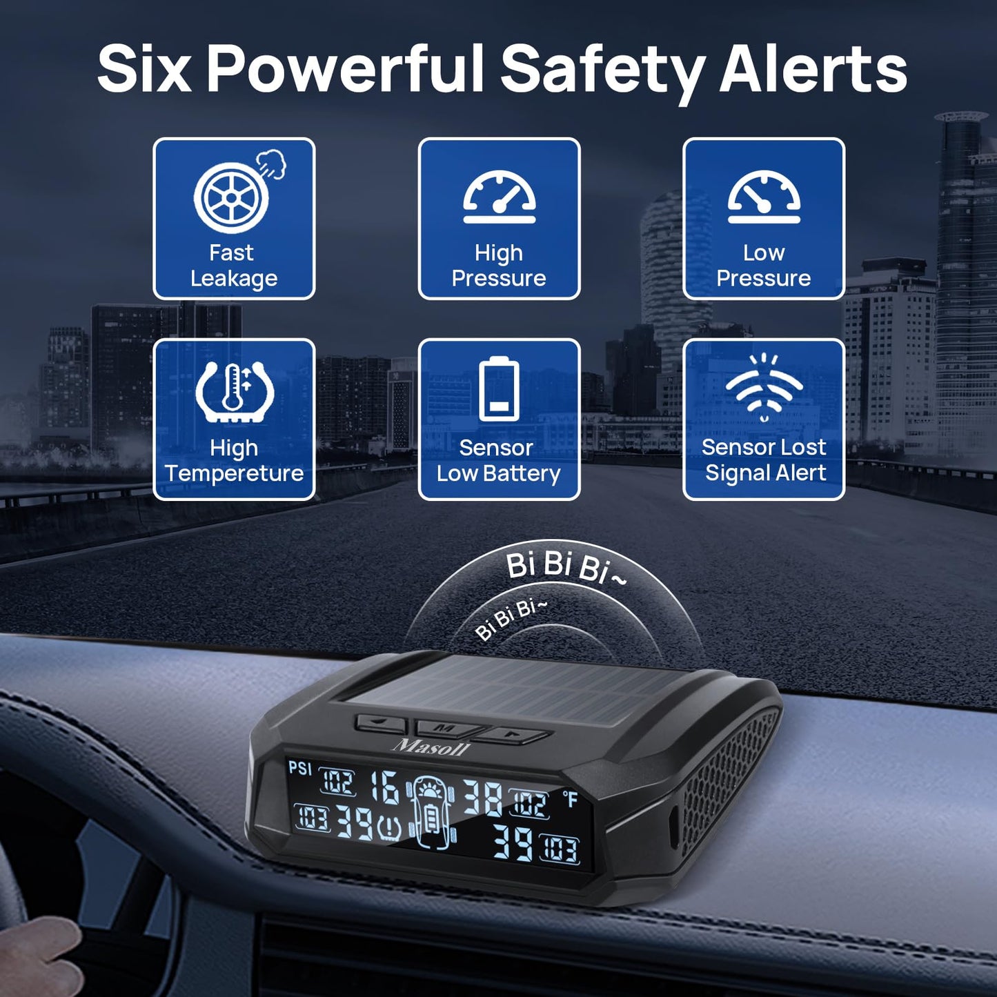 Sistema de Monitoreo de Presión de Neumáticos Masoll Negro con Cargador Solar y 4 Sensores para RV
