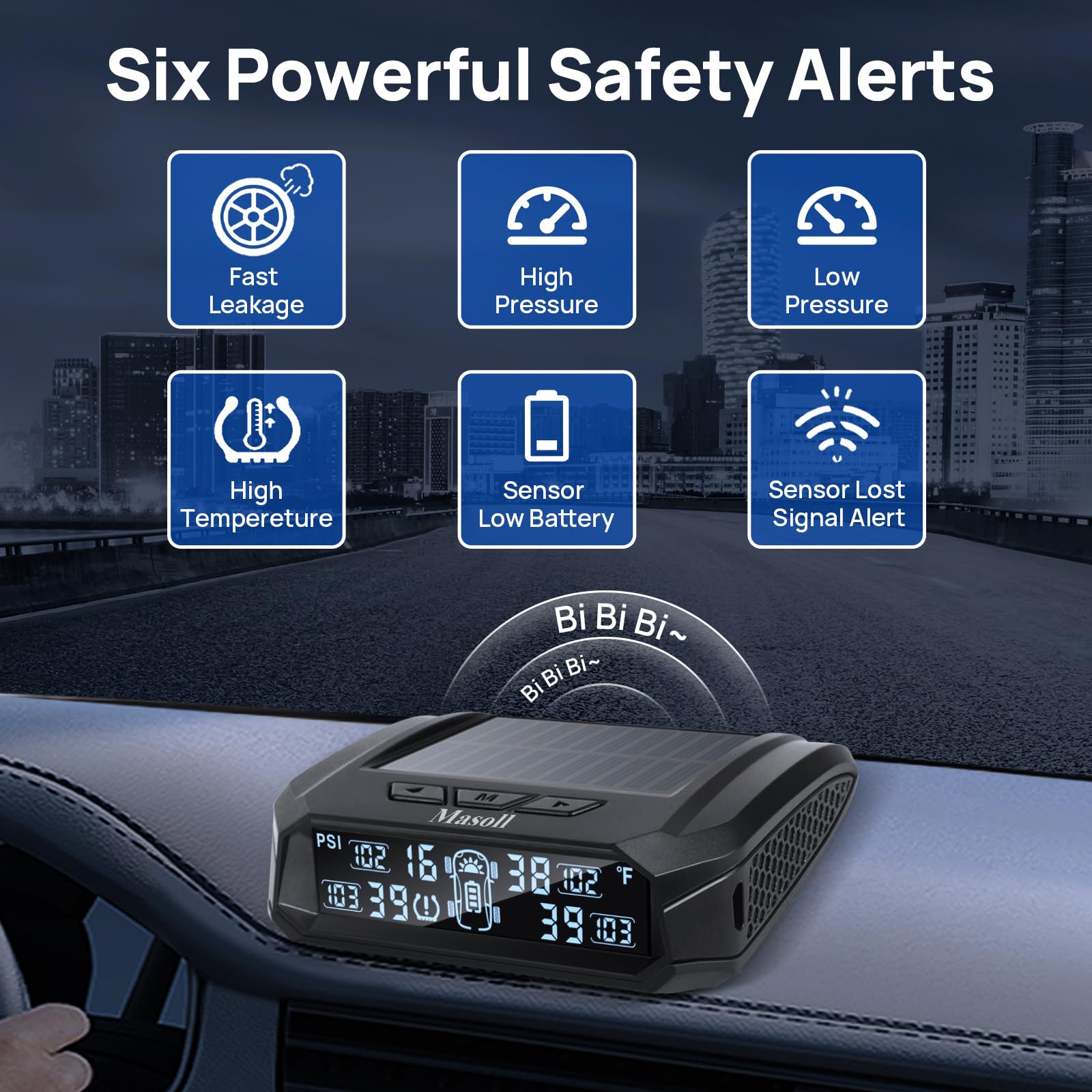 Sistema de Monitoreo de Presión de Neumáticos Masoll Negro con Cargador Solar y 4 Sensores para RV