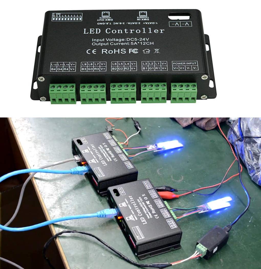 Decodificador DMX de 12 canales, driver de tira de luz LED AZIMOM RGB dmx512 decodificador atenuador driver DC5V-24V LED módulo de luz