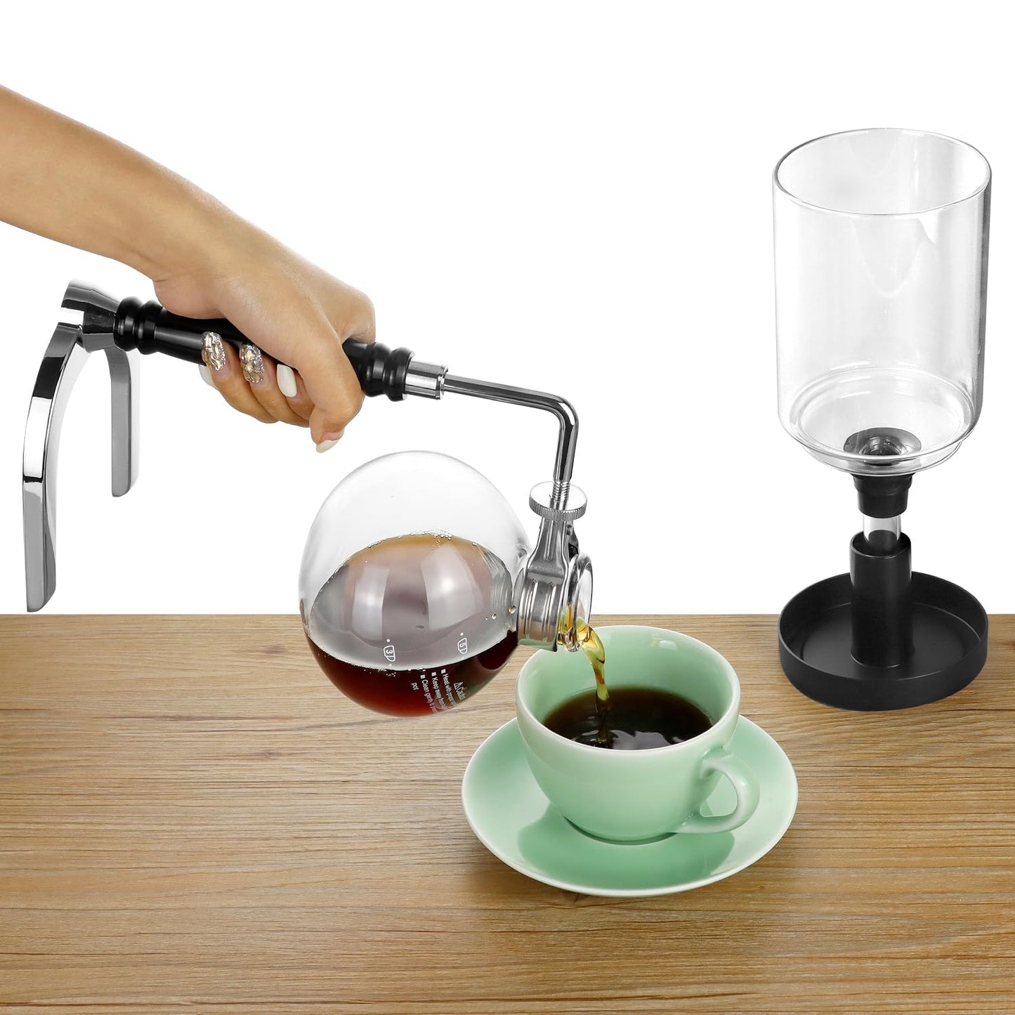 Cafetera de Sifón QWORK Borosilicato Transparente con Abrazadera Regulable