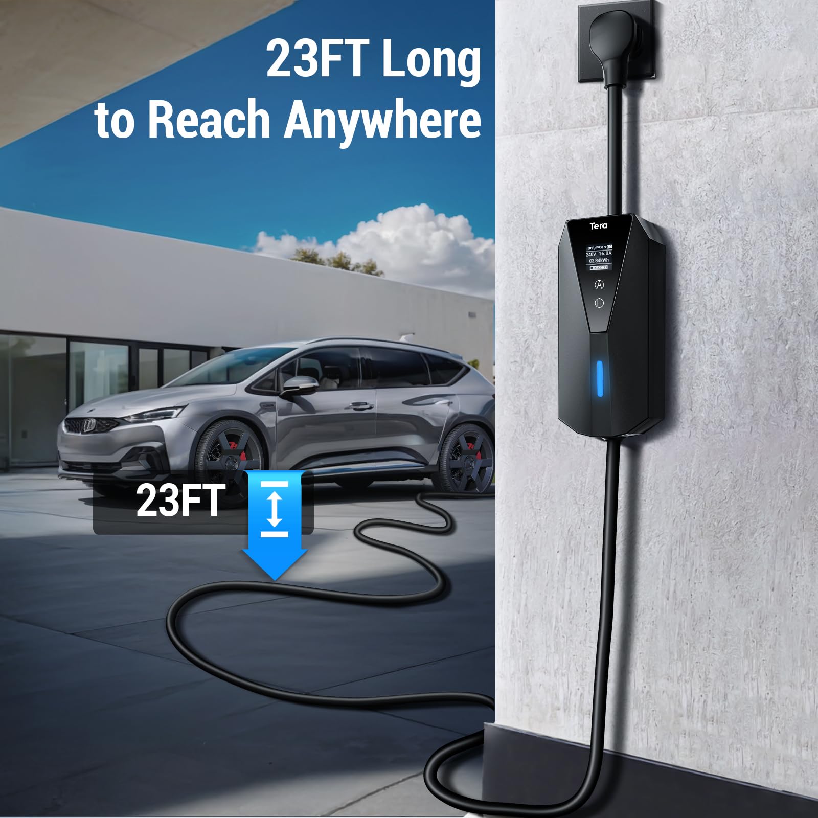 Tera Cargador eléctrico para vehículos portátil: Nivel 2 y 1 J1772 16A 8A 110V 240V ETL NEMA 14-50 Enchufe para Interiores y Exteriores EV estación de Carga con NEMA 5-15 Cable Adaptador P02 de 23