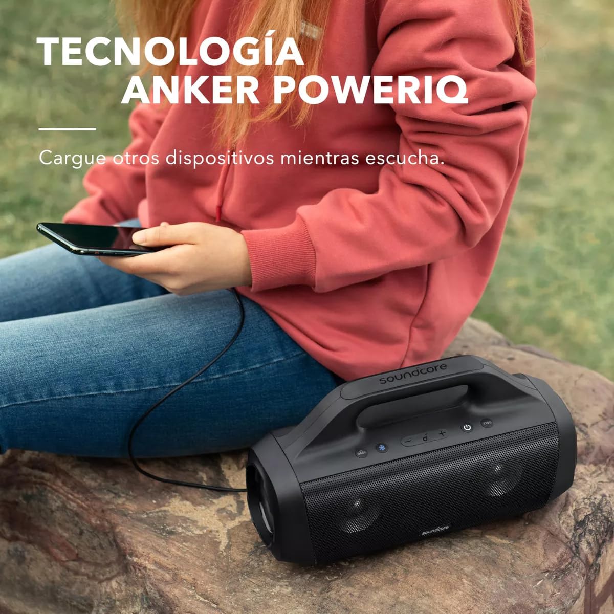 Soundcore by Anker Motion Boom Bocinas Portátiles para Exteriores con Controladores de Titanio, BassUp, IPX7, 24h de Reproducción, App, Bluetooth, Ideal para Camping