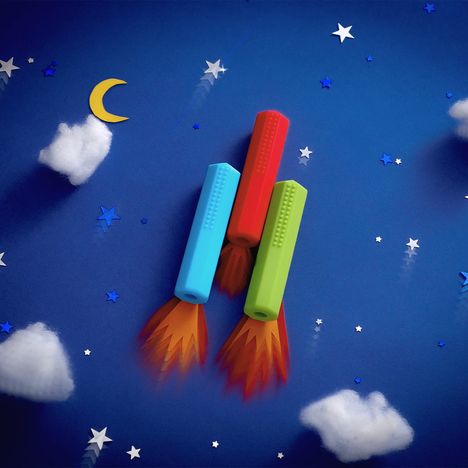 Eersida - Juego de 6 piezas de lápices sensoriales masticables para lápices masticables, juguetes sensoriales para niños y niñas, necesidades motoras orales (rojo, azul, verde)