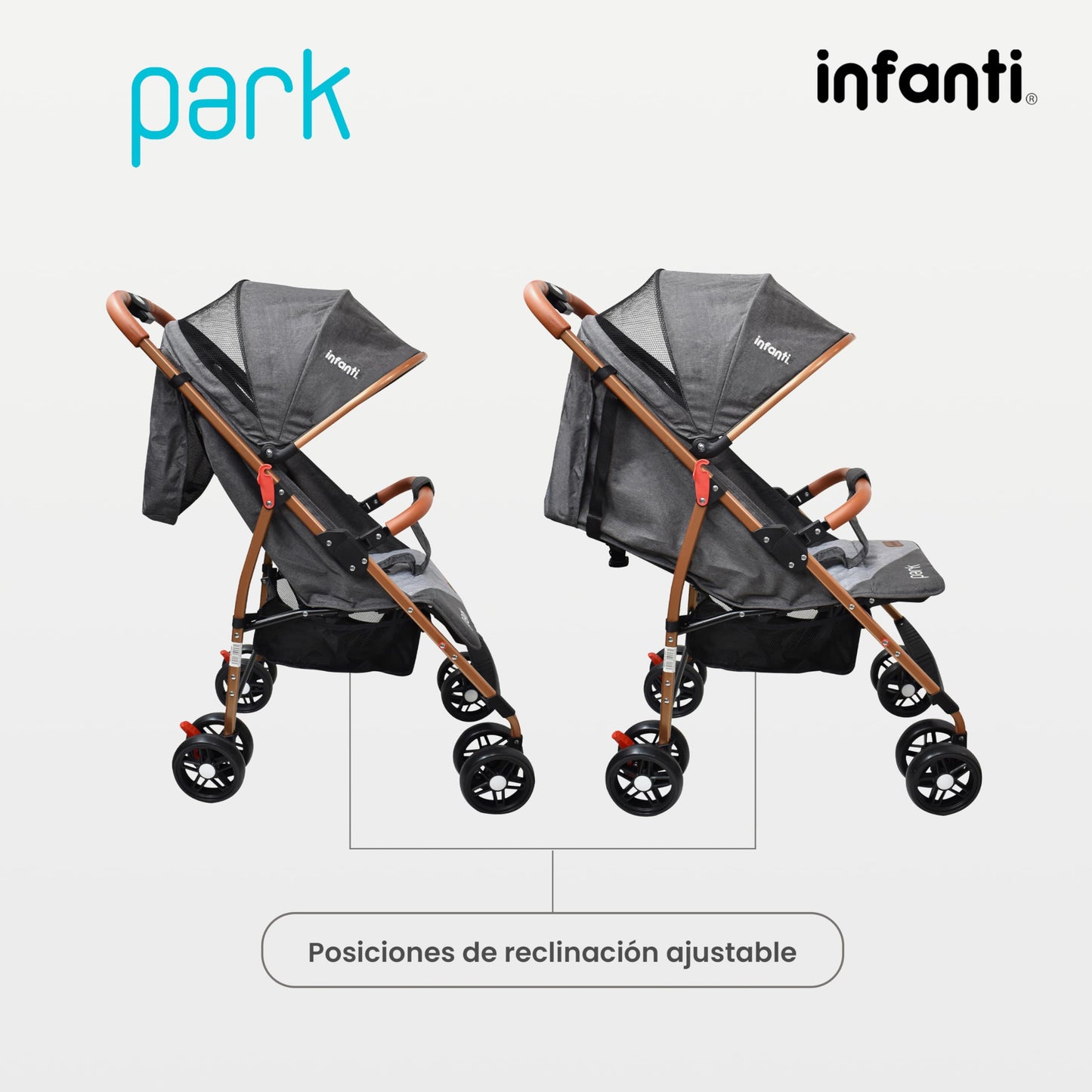 INFANTI | Carriola para Bebe PARK | Carreola con Portabebé - Carriola de Viaje - Carrito para Bebe | Cosas para Bebes 6 Meses hasta 15 kg - Compacta y Plegable | con Barra de Seguridad Desmontable (Gris)