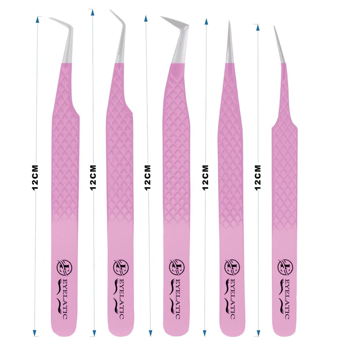 Kit de Pinzas de Extensión de Pestañas Postizas Profesionales Clásicas y de Volumen Rosa, 5 Piezas