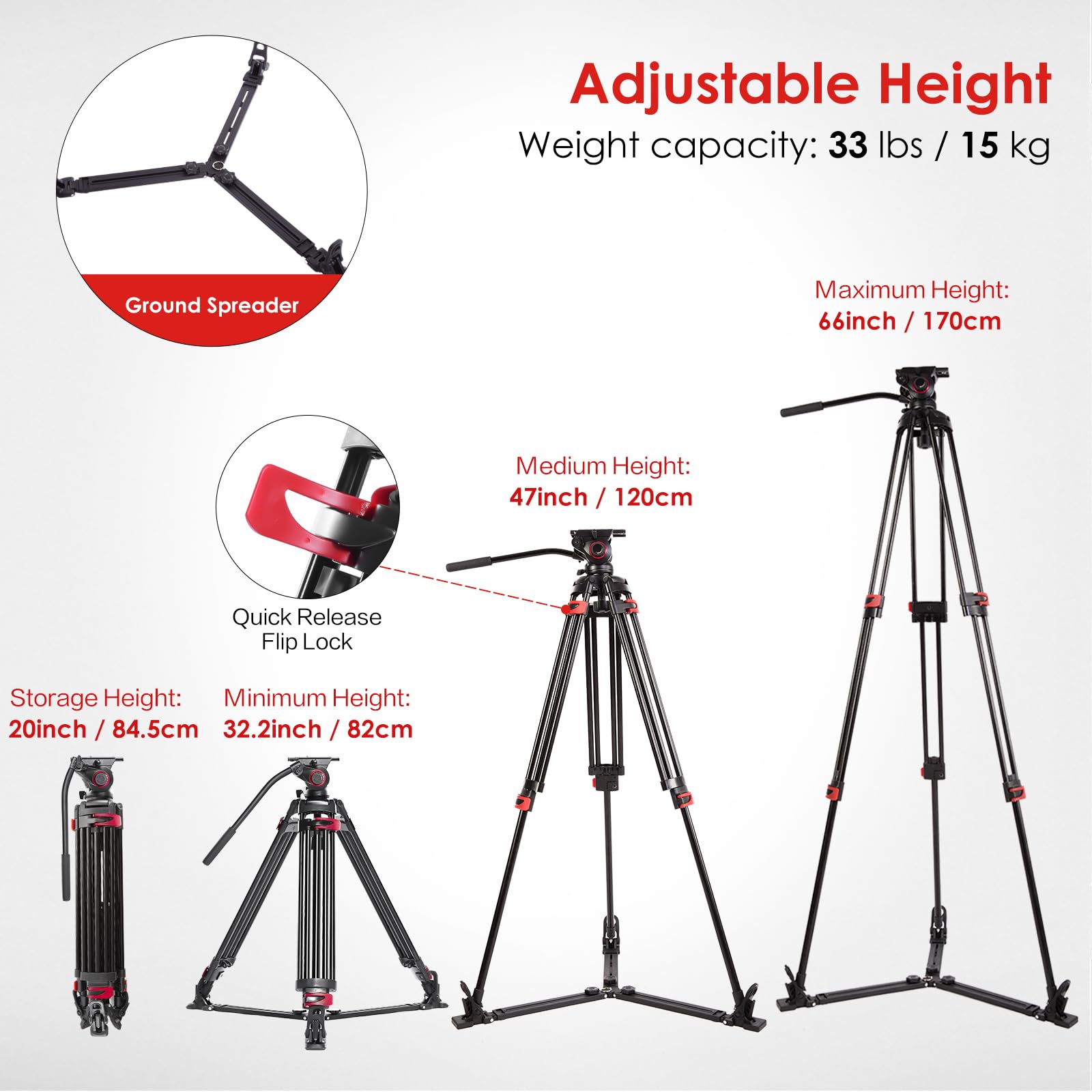 Trípode de Aluminio Miliboo MTT609A Negro con Diseño de Esparcidor de Tierra para videocámara/DSLR