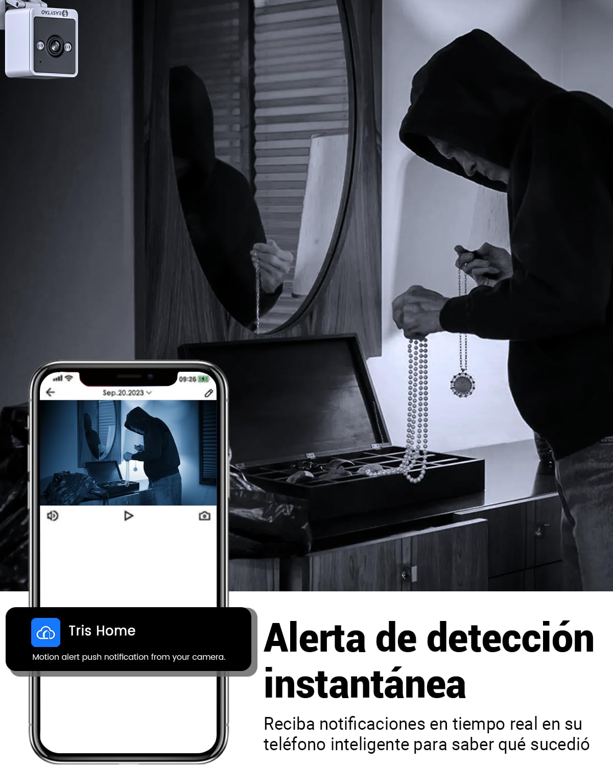 Cámara de Seguridad EASYTAO Blanca con Instalación Magnética y Visión Nocturna (Pack de 2) Compatible con Alexa
