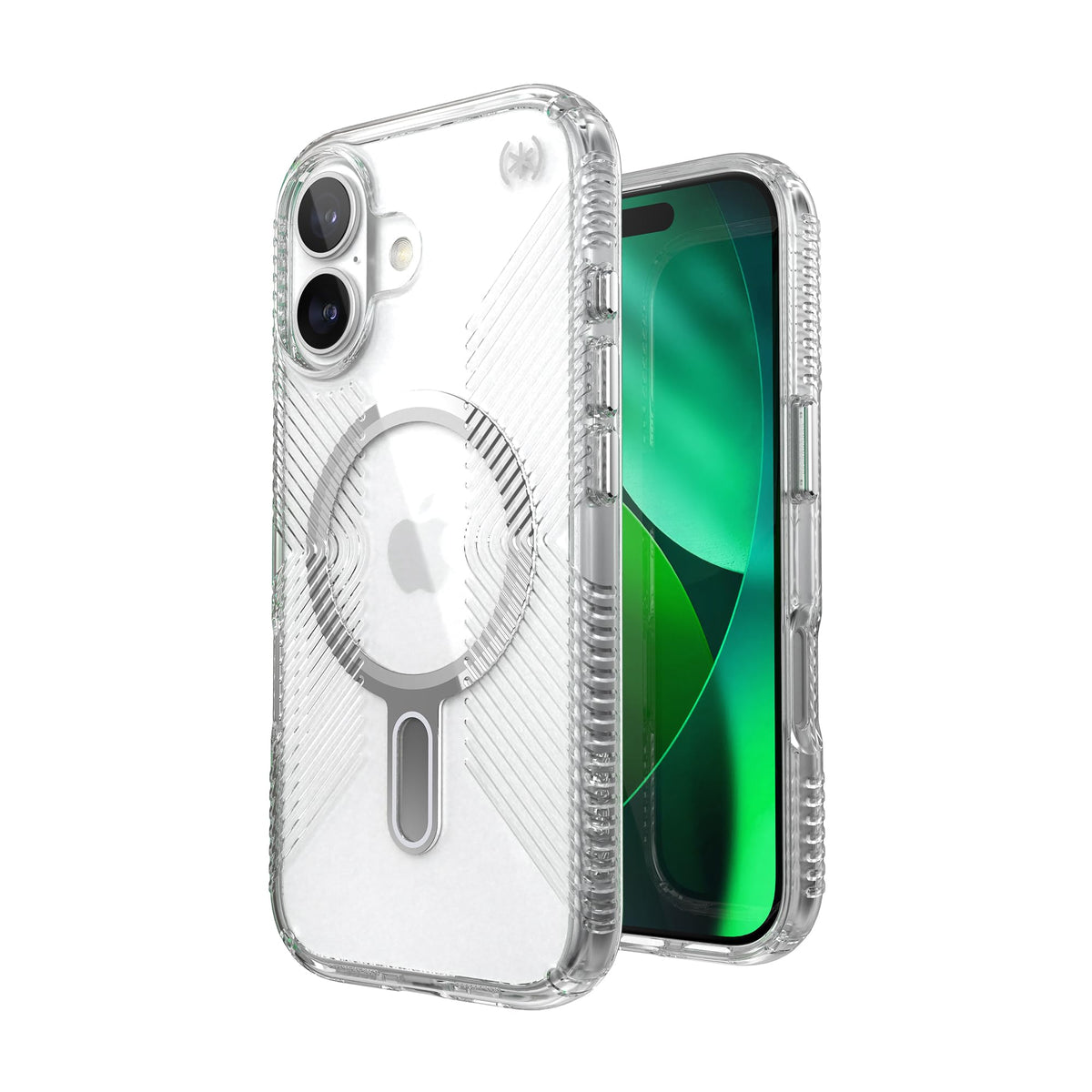 Funda Protectora Speck Presidio Transparente y Plateado con Clear Grip para iPhone 17