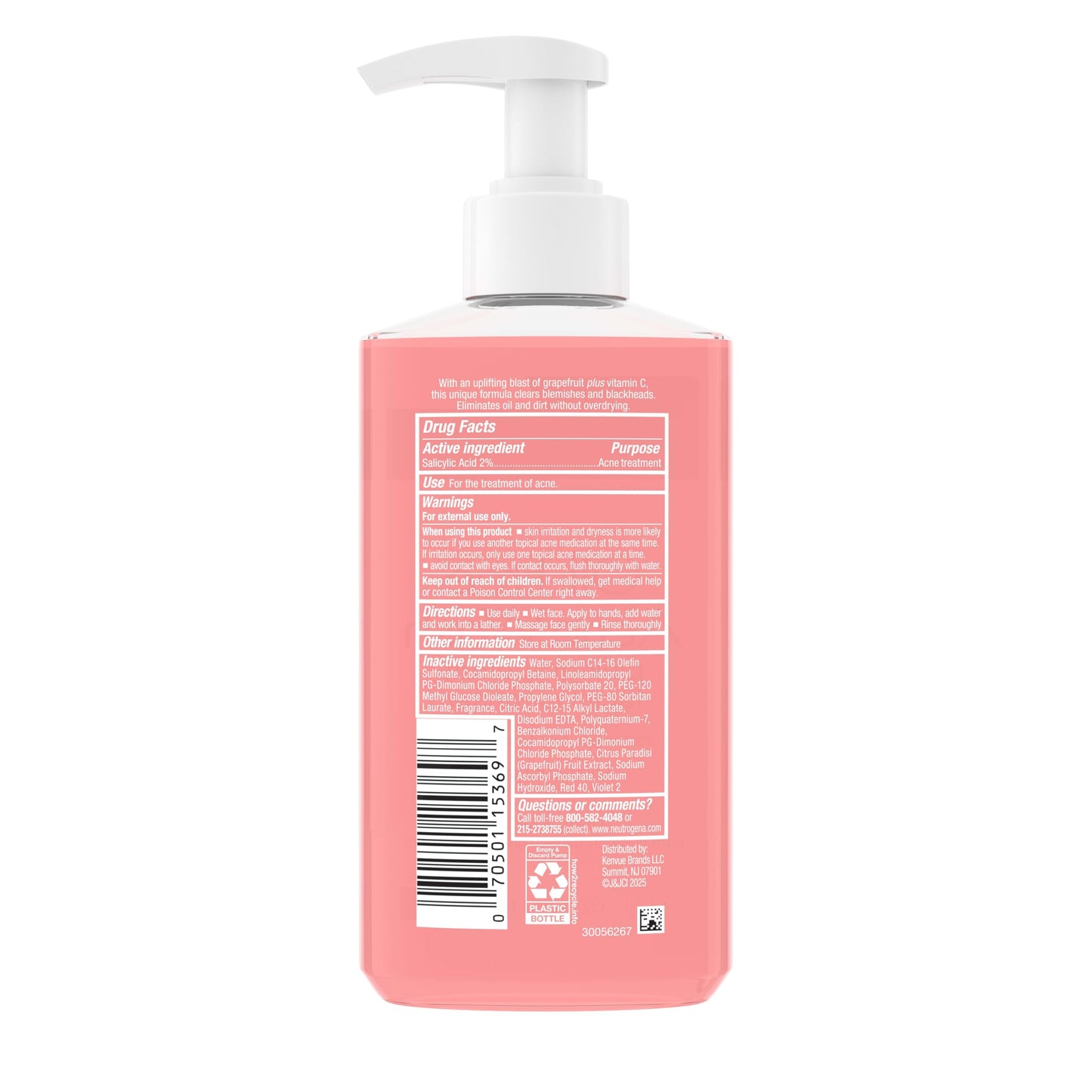 Neutrogena Limpiador Facial de Pomelo Rosa sin Aceite con Ácido Salicílico y Vitamina C | 269 ml