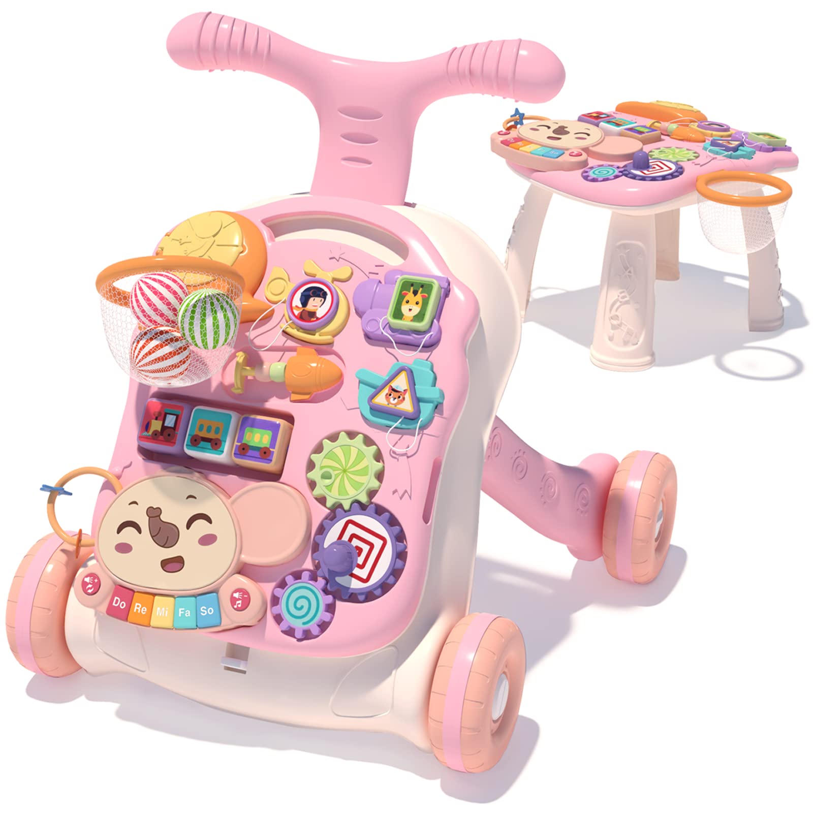 QDRAGON 3 en 1 Baby Walker y centro de actividades para niña, aprendiendo a caminar, sentarse para estar de pie, juguetes educativos tempranos con panel de música para bebés más de 12 meses, color