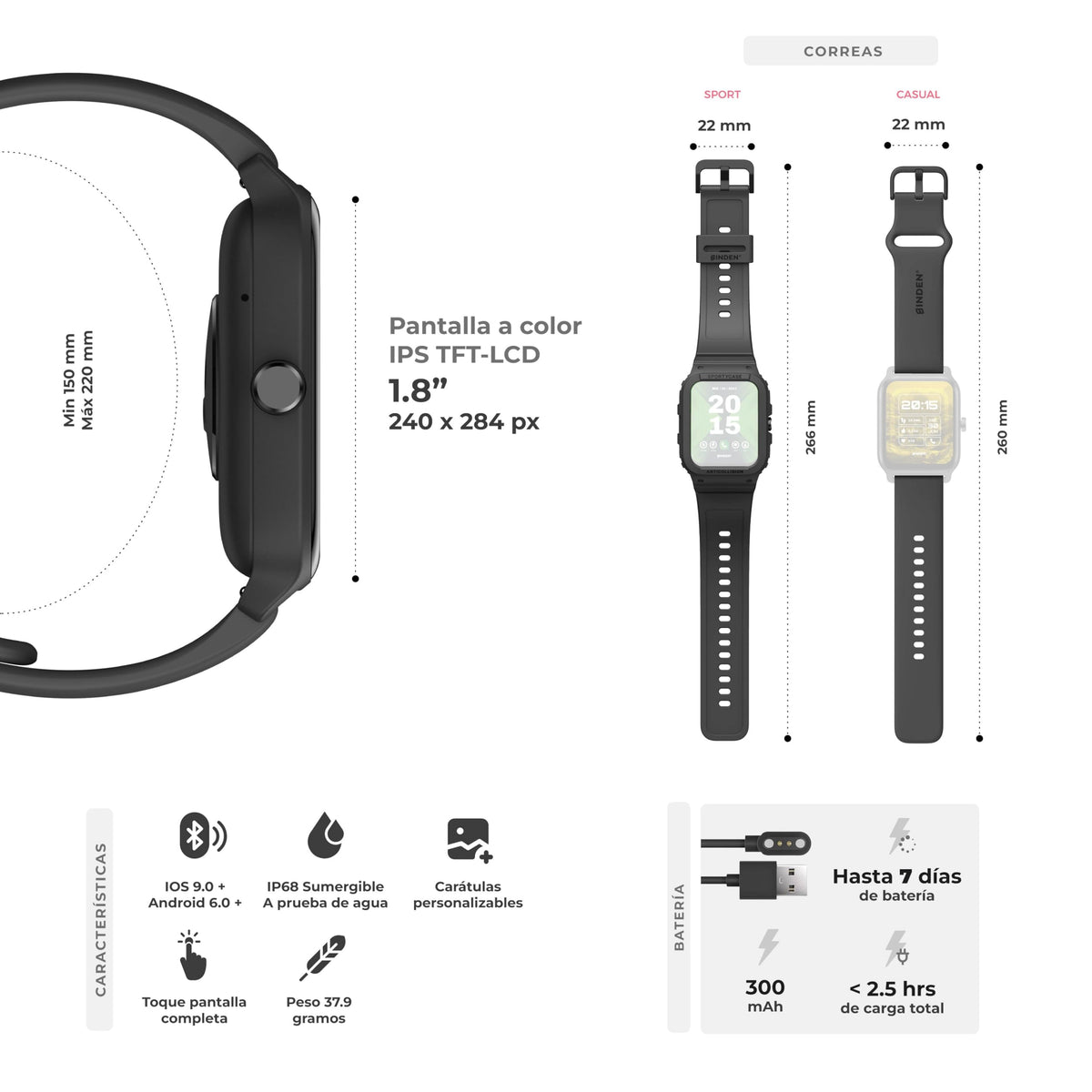Smartwatch BINDEN ERA XTream X1 Negro con Llamadas y Alexa Integrado para Hombre