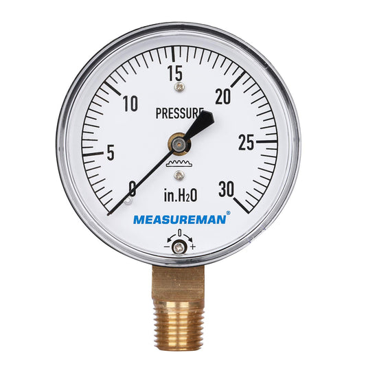 Manómetro de Baja Presión Measureman 2-1/2 Pulgadas Ajustable con Soporte Inferior NPT de 1/4 Pulgadas 0-30 Pulgadas H2O