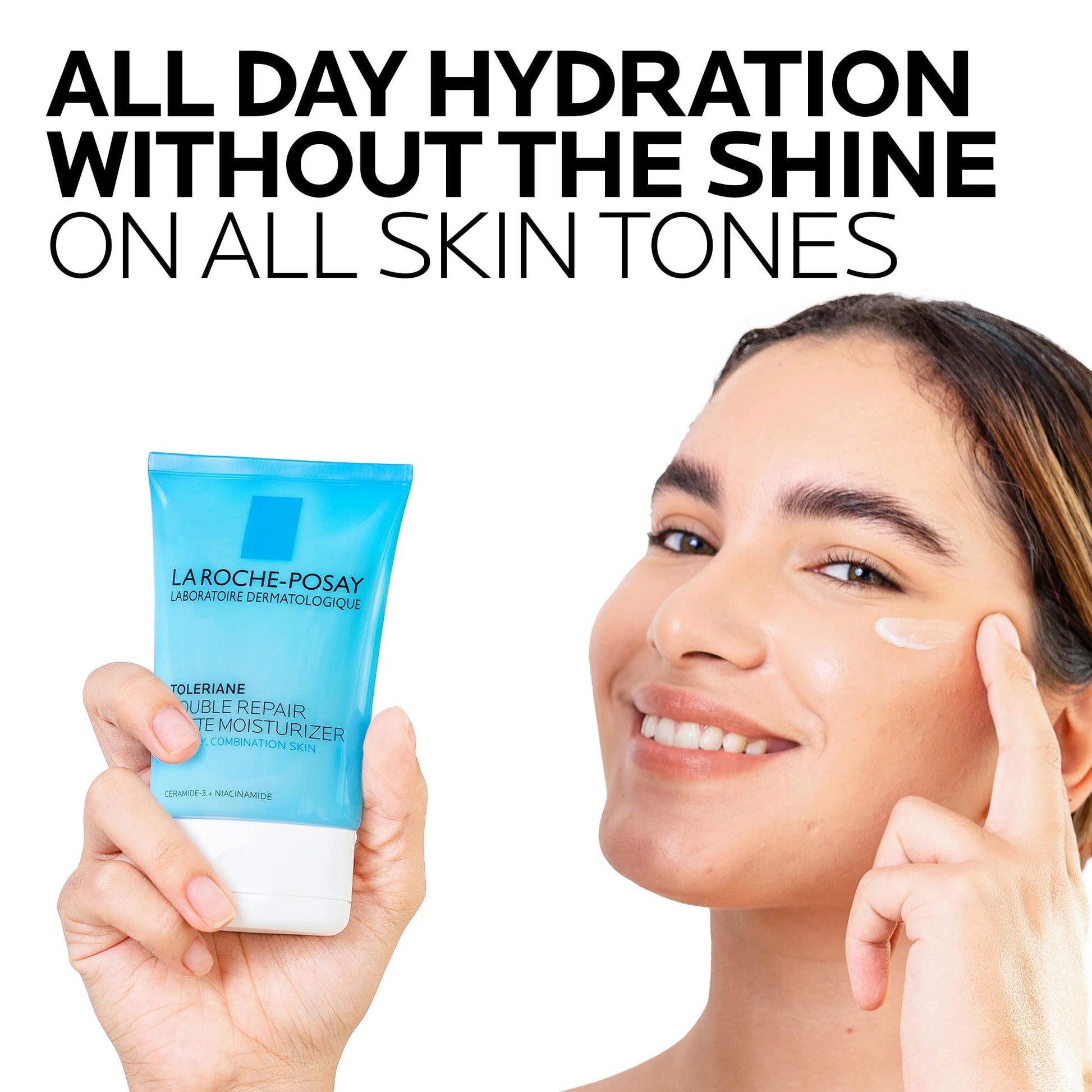 La Roche-Posay - Crema hidratante facial mate de doble reparación Toleriane, humectante en gel diario para controlar la piel grasa con niacinamida, sin aceite