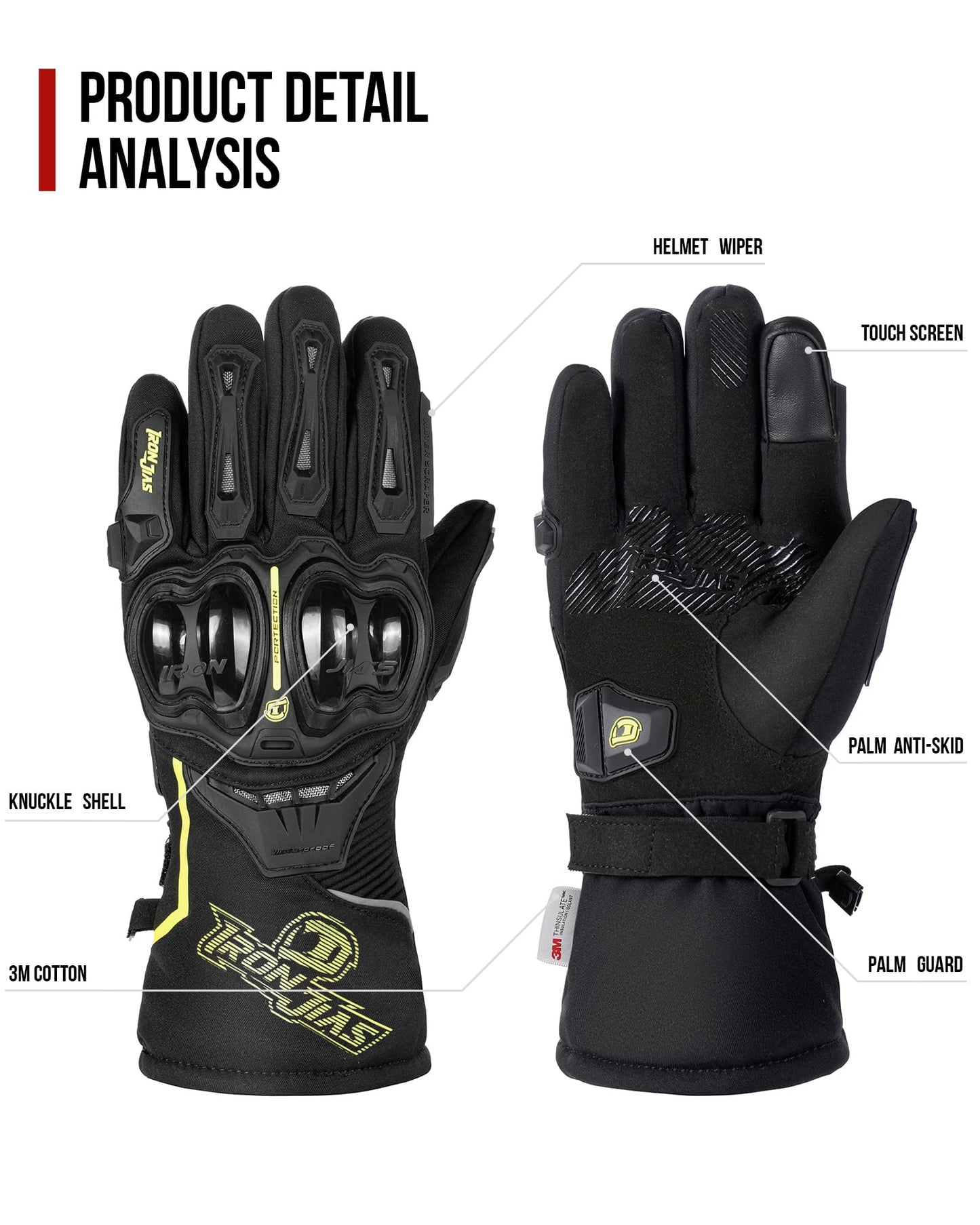 Iron JIA'S Guantes de Motos Invierno cálido Impermeable Cubierta Guantes de protección a Prueba de Viento Guantes Luvas Puede Pantalla táctil