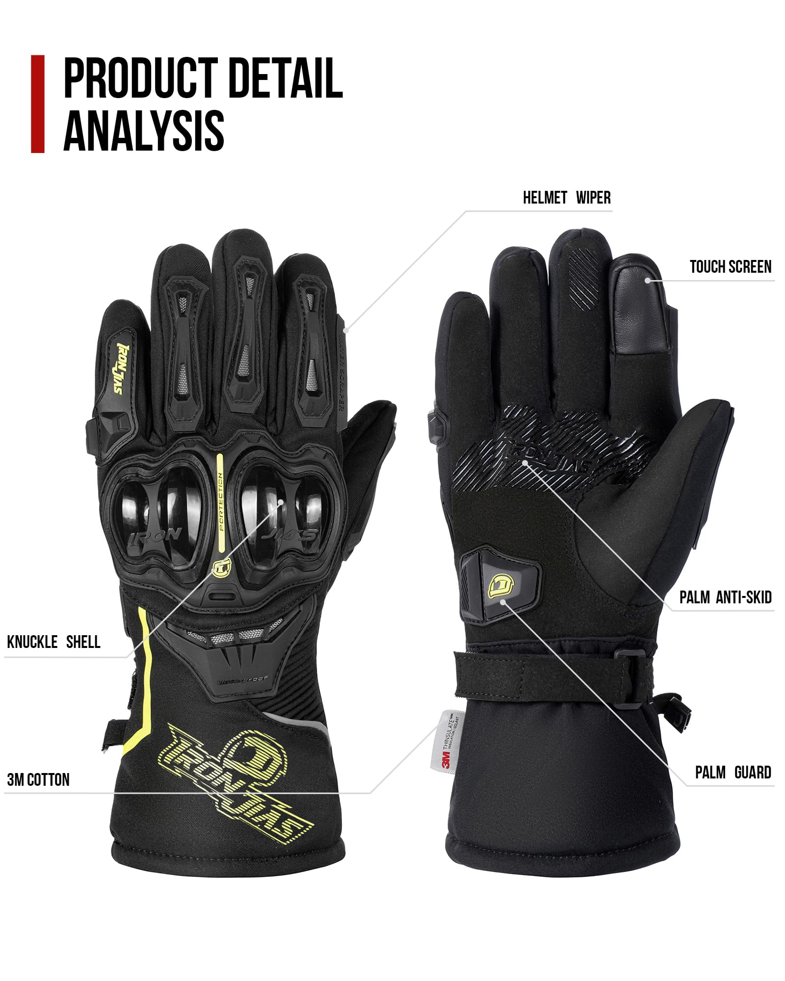 Iron JIA'S Guantes de Motos Invierno cálido Impermeable Cubierta Guantes de protección a Prueba de Viento Guantes Luvas Puede Pantalla táctil