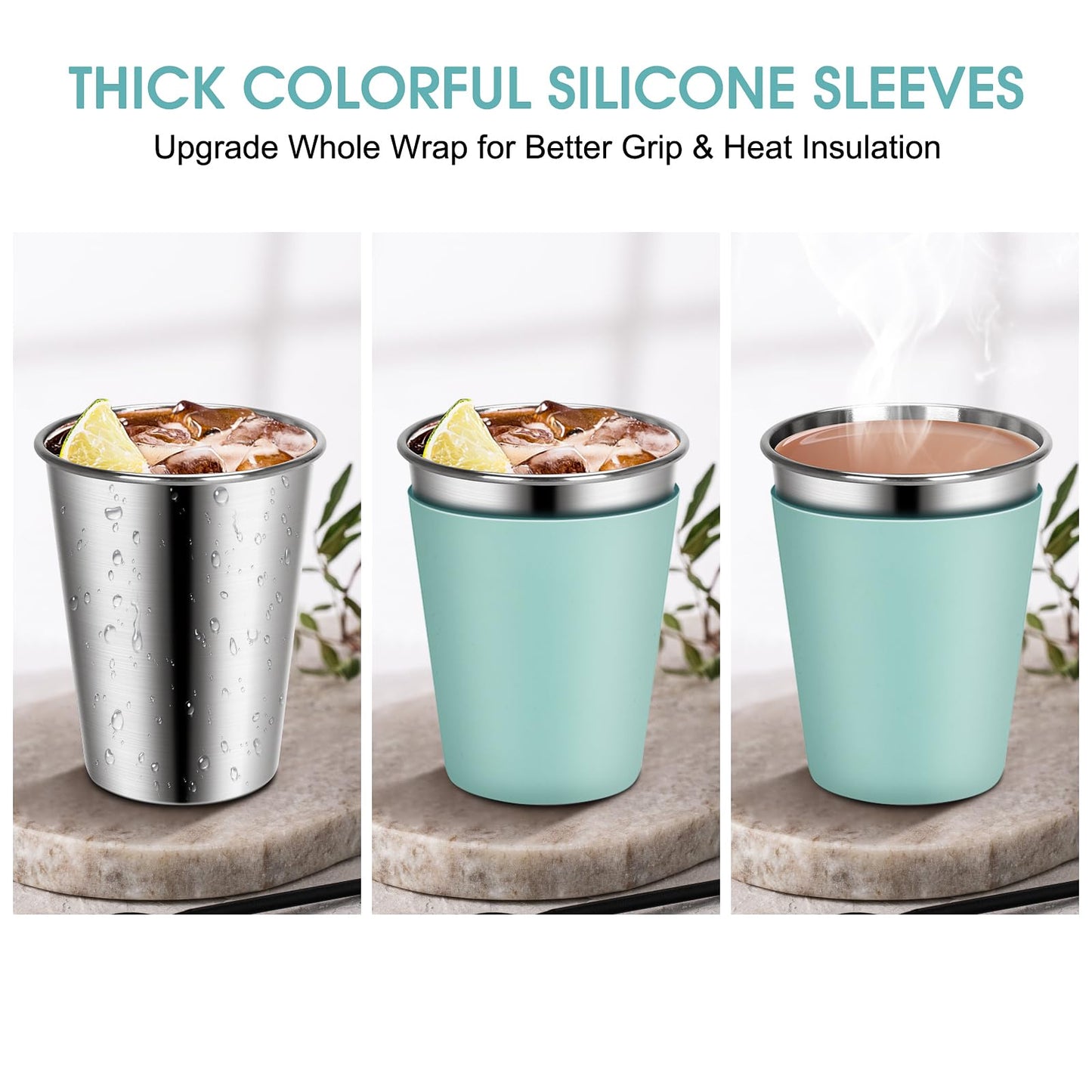 Tazas Rommeka para niños con pajitas y tapas, tazas sippy de 12oz con fundas de silicona de 6 colores a prueba de derrames, tazas de acero inoxidable para niños, bebés y adultos