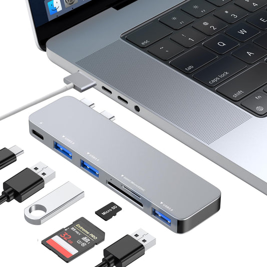 Hertekdo Hub USB C, 6en1 Tipo C Hub Adaptador Multipuerto USB C, 3 USB3.0, Multifuncional Tipo C, Lector Tarjeta SD/TF, USB C Hub Compatible con MacBook, MacBook Pro, MacBook Air, Plug-and-Play