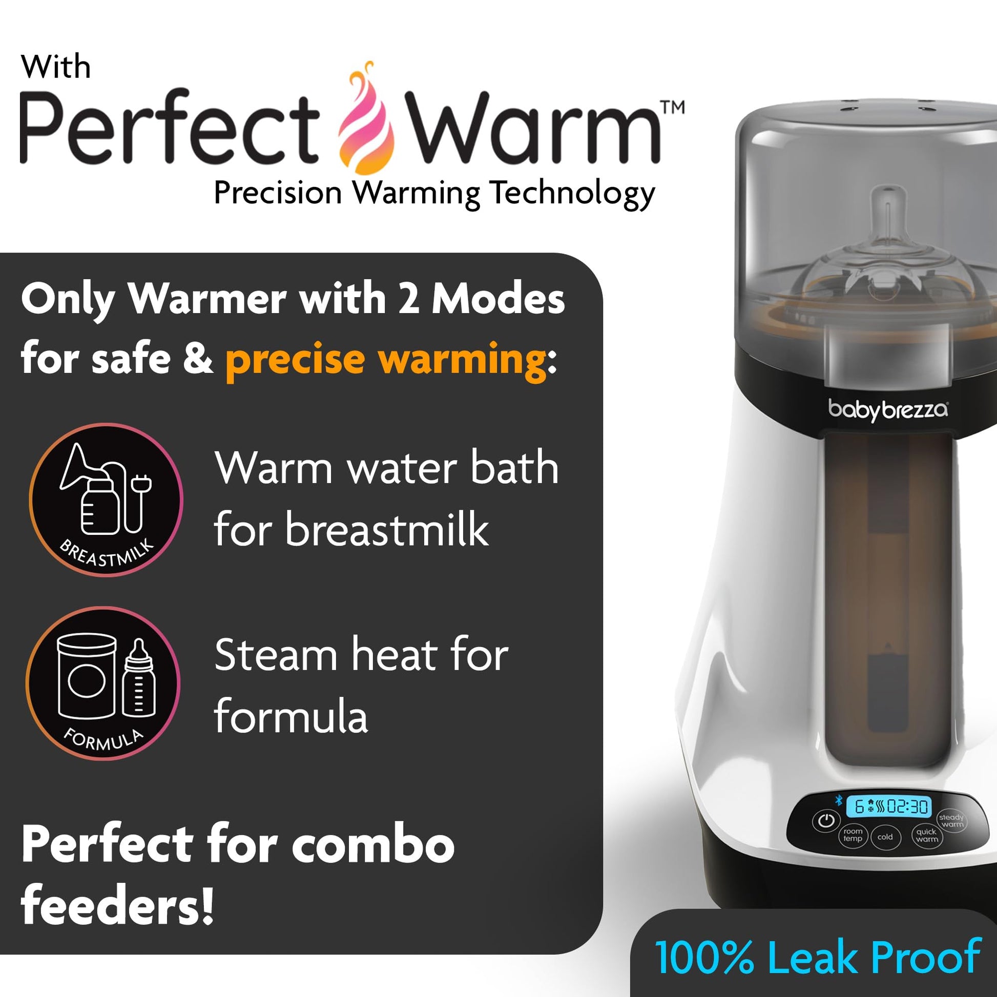Baby Brezza - Calentador Inteligente de biberones, Calentador de Leche Materna + descongelador, Marca única con Diferentes temperaturas para Leche Materna + fórmula, Ajuste Universal para Todas Las