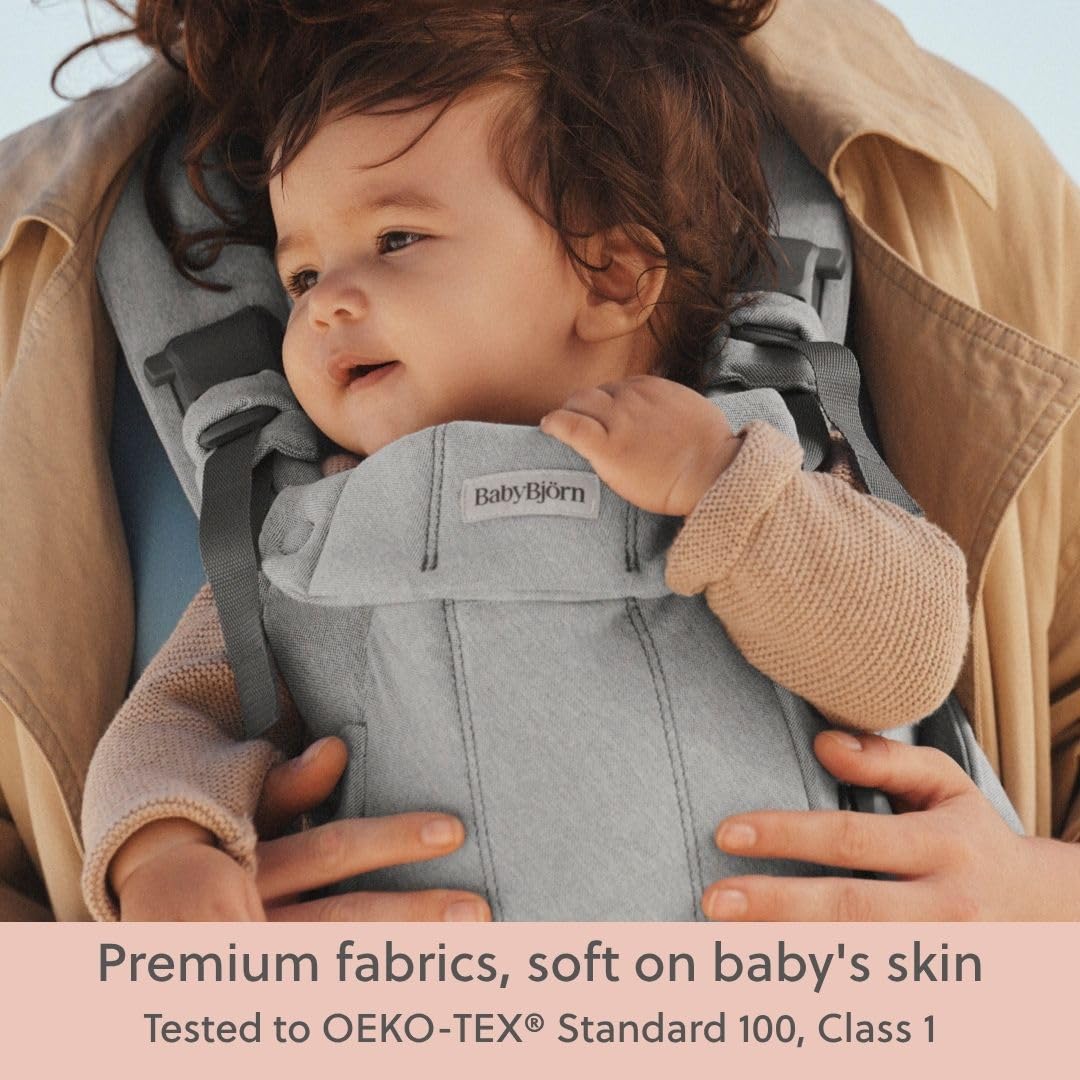 BabyBjörn Canguro Portabebé Harmony, Tejido Jaspeado, Gris claro | Ergonómico, para recién nacidos hasta los 3 años (3.2–15 kg), 4 posiciones, posición de piernas ajustable, suave y cómodo