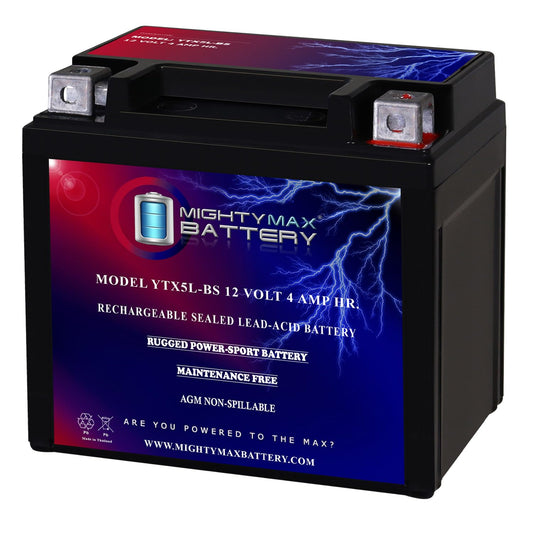 Batería de Repuesto Mighty Max Battery YTX5L-BS Negra para Motocicleta 12 V 4 Ah 55 CCA