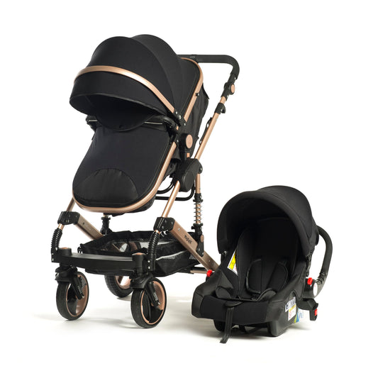 Carriola Bebe Motek Dan Plus 3 en 1 Portabebe Aluminio Dorado