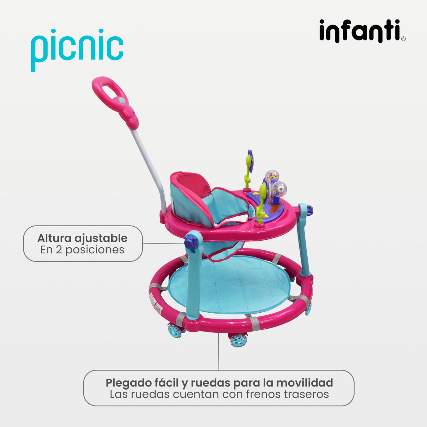 INFANTI | Andadera para Bebe - Juguetes para Niña | Juguetes para Niña - Juguetes para Bebe | Andador para Bebe | Con Paseador y Juguetero Musical - Cosas para Bebes