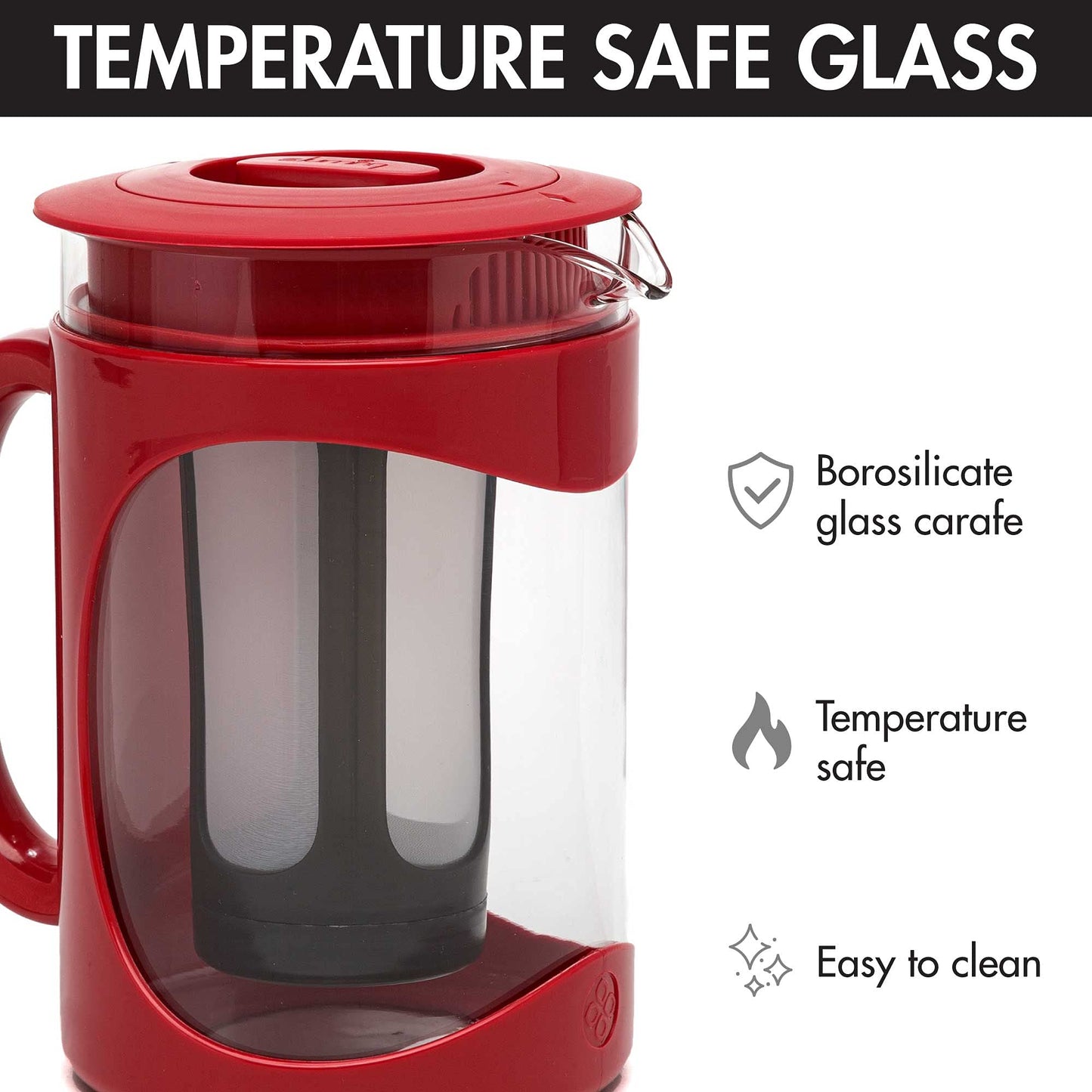 Cafetera Helada Primula Burke Roja con Mango de Agarre Cómodo y Jarra de Vidrio Duradera