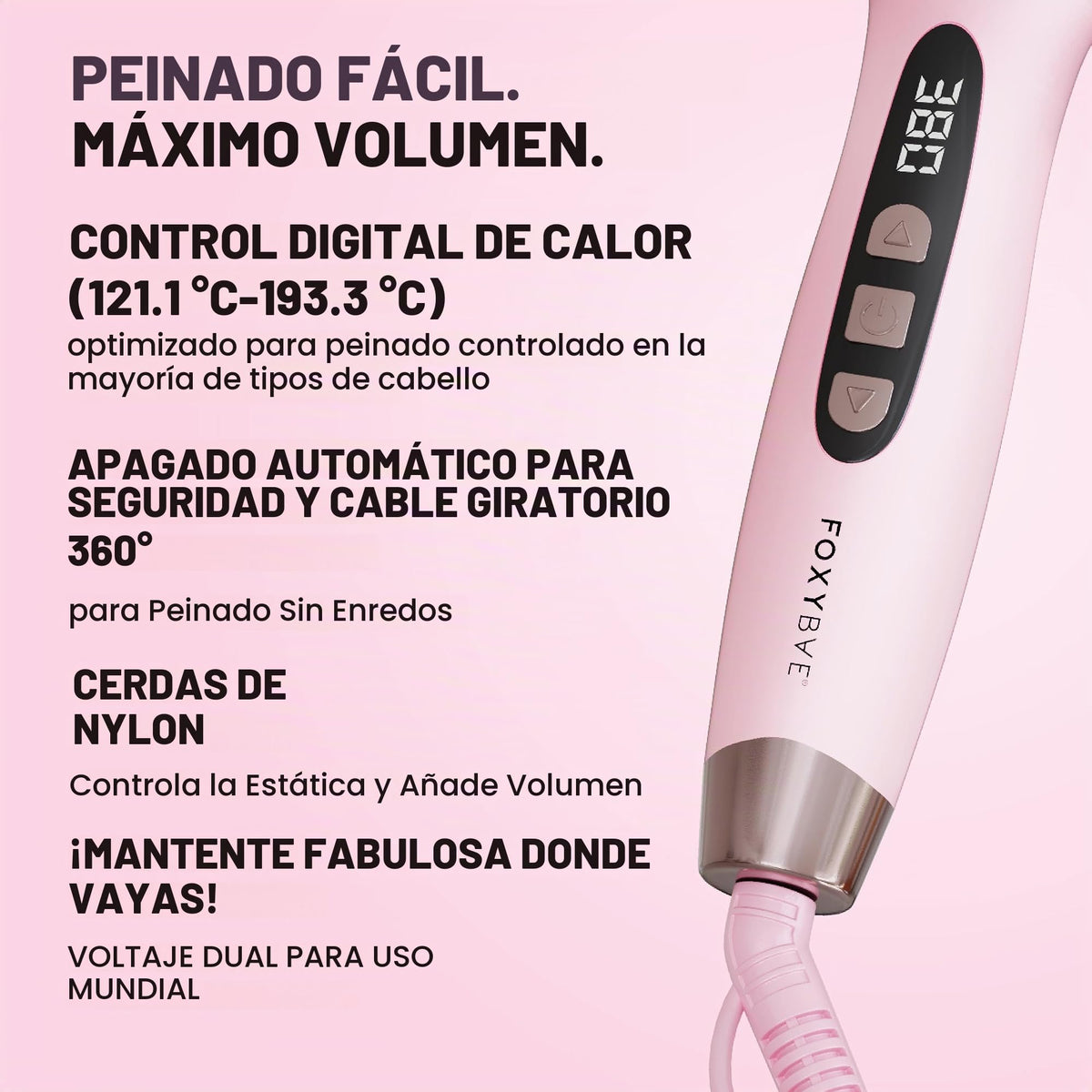 Cepillo Redondo Caliente FoxyBae Rubor de Cerámica 3,8 Cm Multiestilizador para Rizar y Alisar