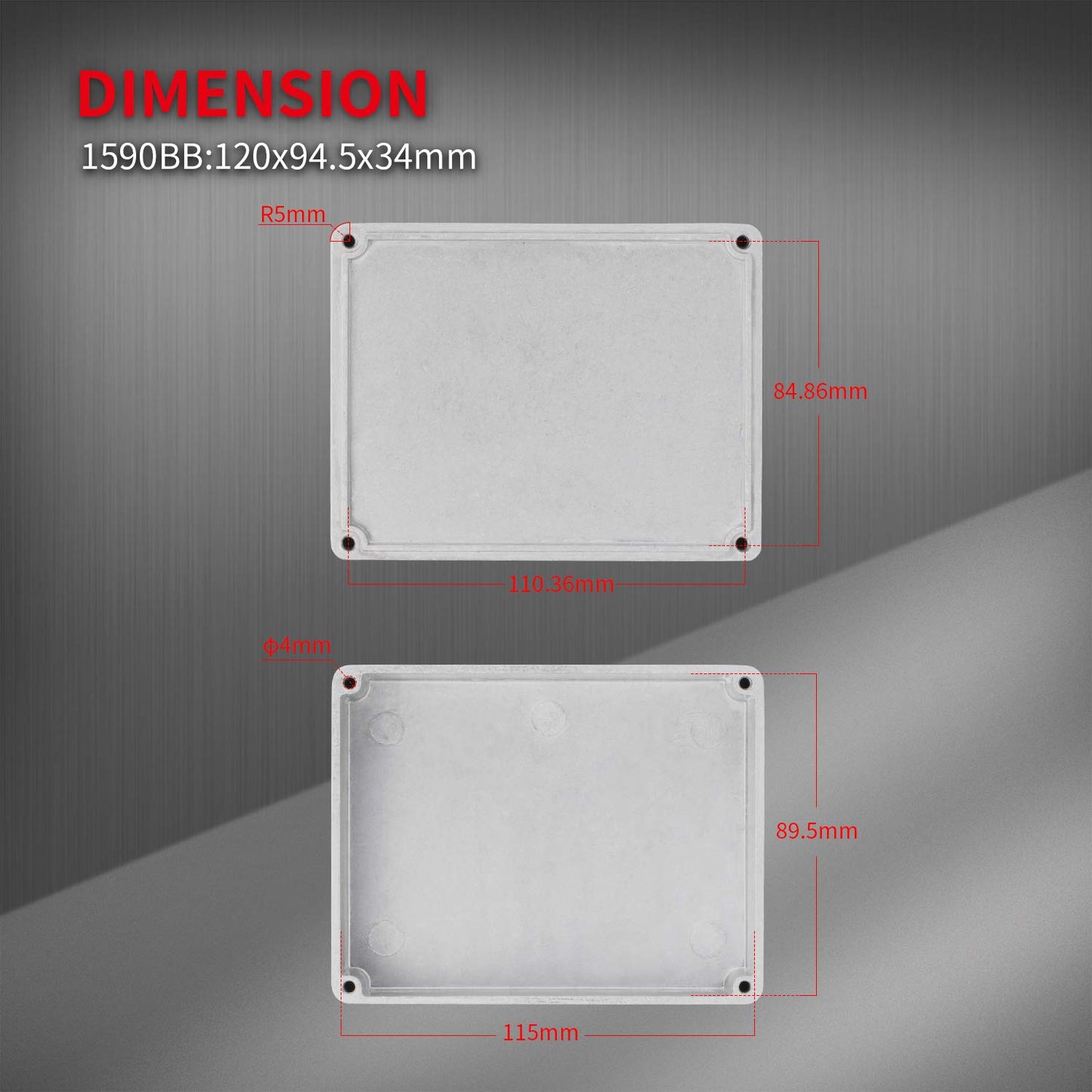 DaierTek - Caja de aluminio de metal de 1590BB, caja de pedales de guitarra, caja de efectos de pedal, sin pintar, 120 x 94,5 x 34 mm