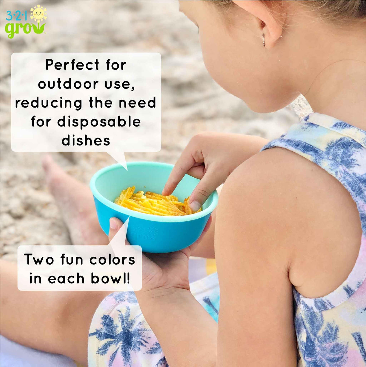 321 Grow Easy Scoop & Hold Bowl Set • tazón de silicona para bebés, niños pequeños • Juego de 2 cuencos | 6 meses | Apto para lavaplatos y microondas (medianoche)