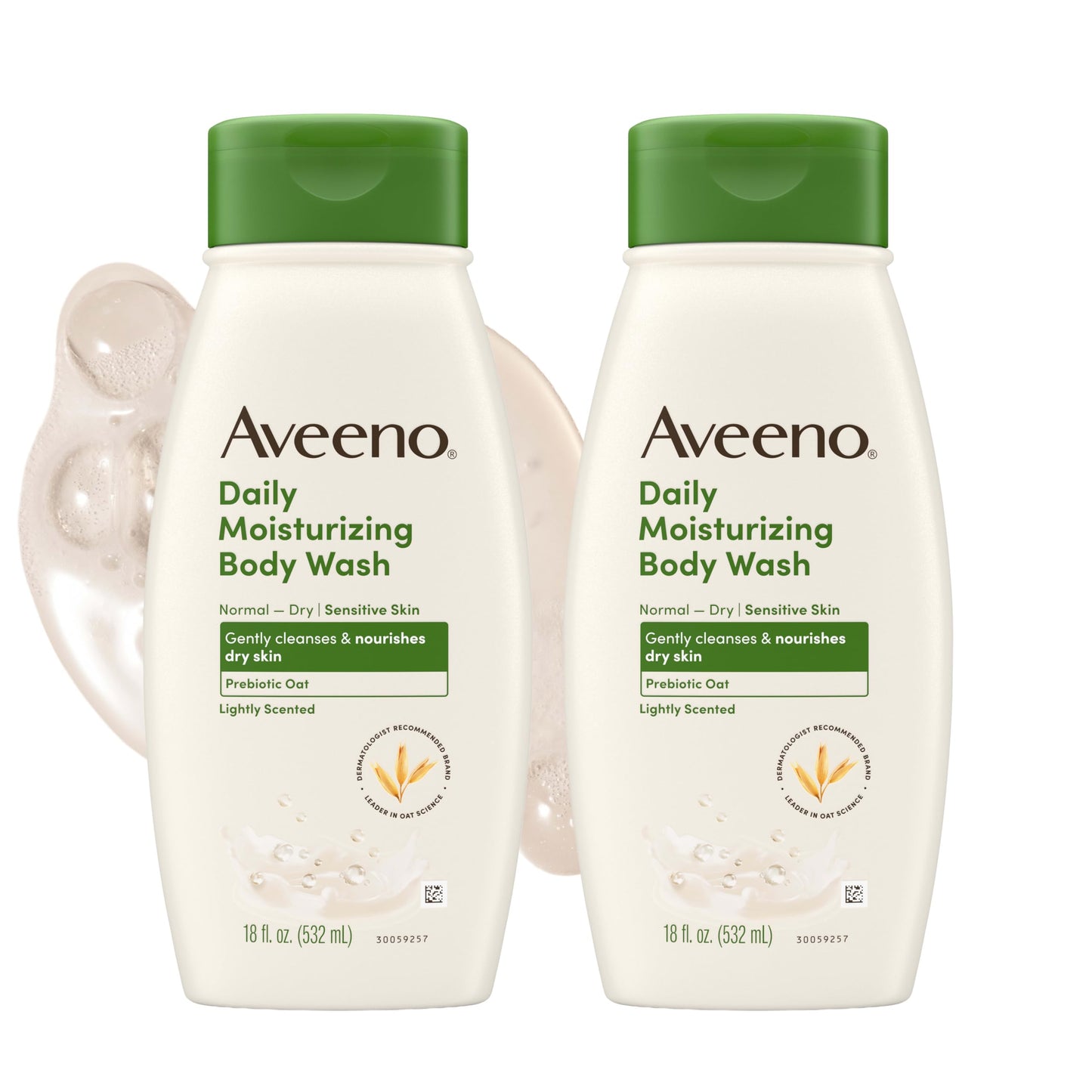 AVEENO Gel de Baño Hidratante con Avena Prebiótica – Jabón Líquido Corporal para Piel Seca y Sensible – Sin sulfatos ni parabenos – Aroma ligero – Paquete doble 2×532 ml