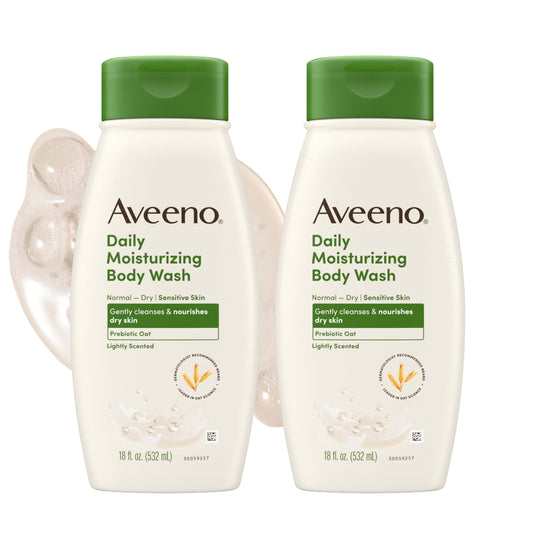 AVEENO Gel de Baño Hidratante con Avena Prebiótica – Jabón Líquido Corporal para Piel Seca y Sensible – Sin sulfatos ni parabenos – Aroma ligero – Paquete doble 2×532 ml