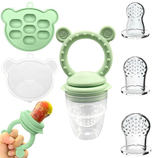 EHRHDKNS Bandeja Congeladora de Alimentos para Bebés Sin BPA, Adecuado para la Introducción Segura de Alimentos, Fruta y Papillas a Partir de los 4 Meses, Fortalece los Dientes del Bebé y le Ayuda a Comer Sano (Verde, Sonriente)