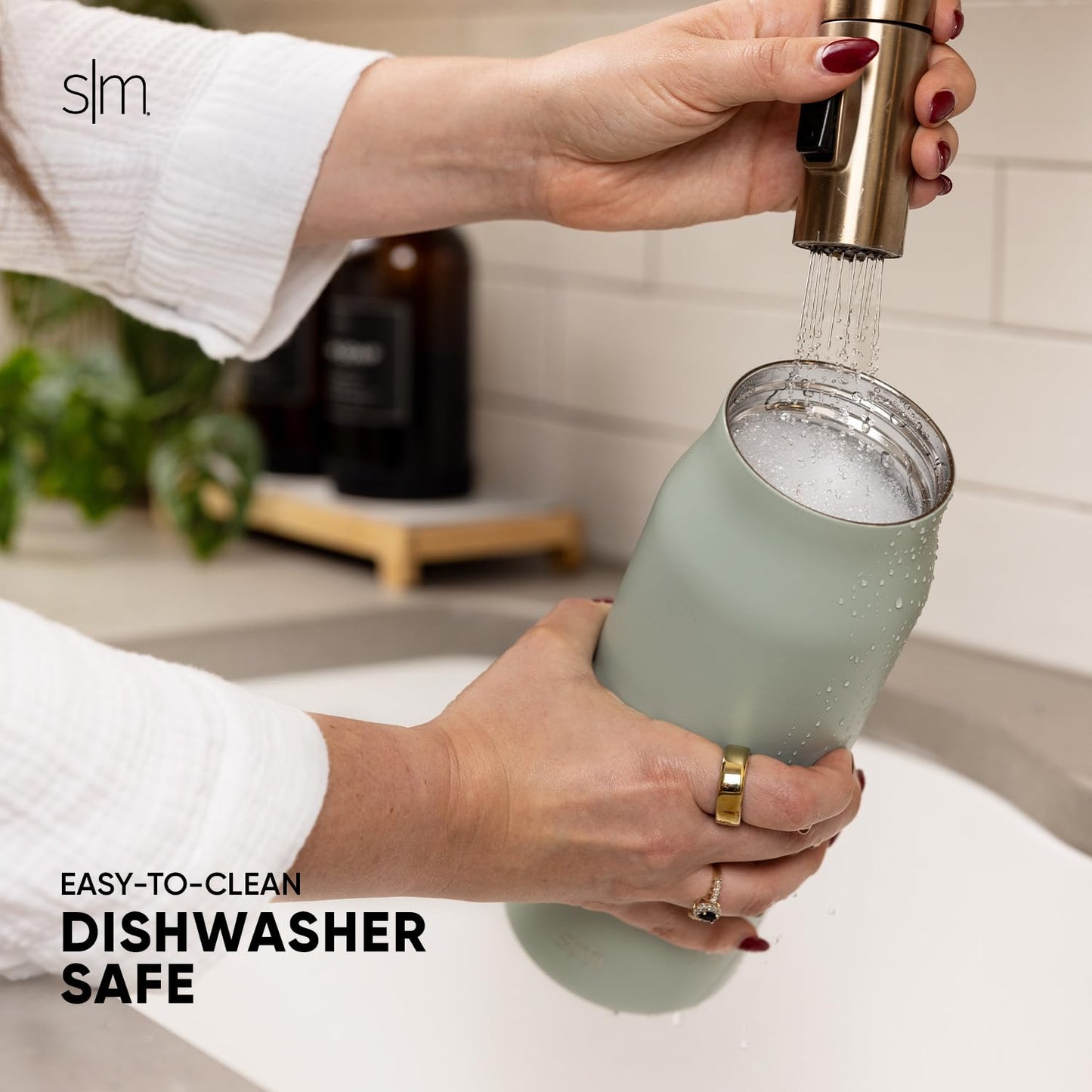 Botella de Agua Simple Modern Blush con Tapa de Popote y Termo Aislado de Acero Inoxidable 1L
