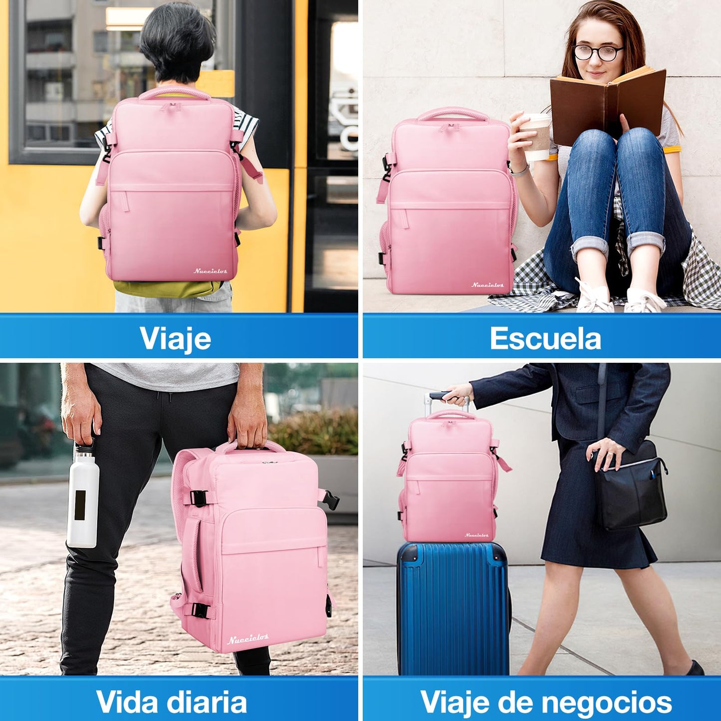 Mochila de Viaje Expandible Aéreo Impermeable Rosa para Laptop de Negocios para Hombres y Mujeres