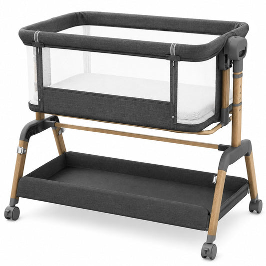 Bolmen - Moisés para bebé, cuna 3 en 1, cuna de noche ajustable de 7 niveles de altura con malla transpirable y ruedas con bloqueo, estable y seguro para recién nacidos (gris oscuro)