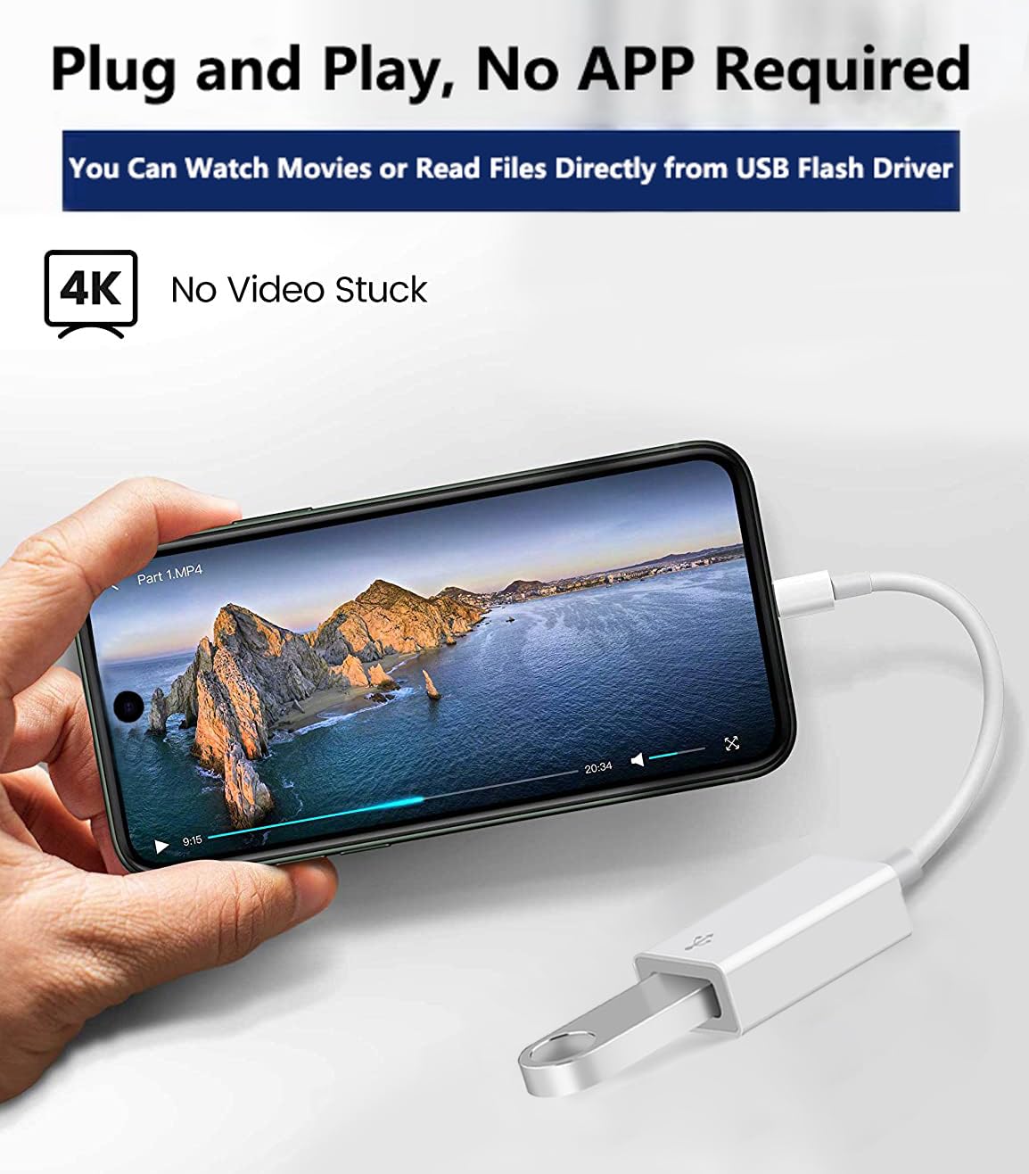 Adaptador USB-C a USB Apple Blanco OTG para iPhone/iPad, Compatible con Relojes de Tarjetas, Unidades Flash, Teclados y Más