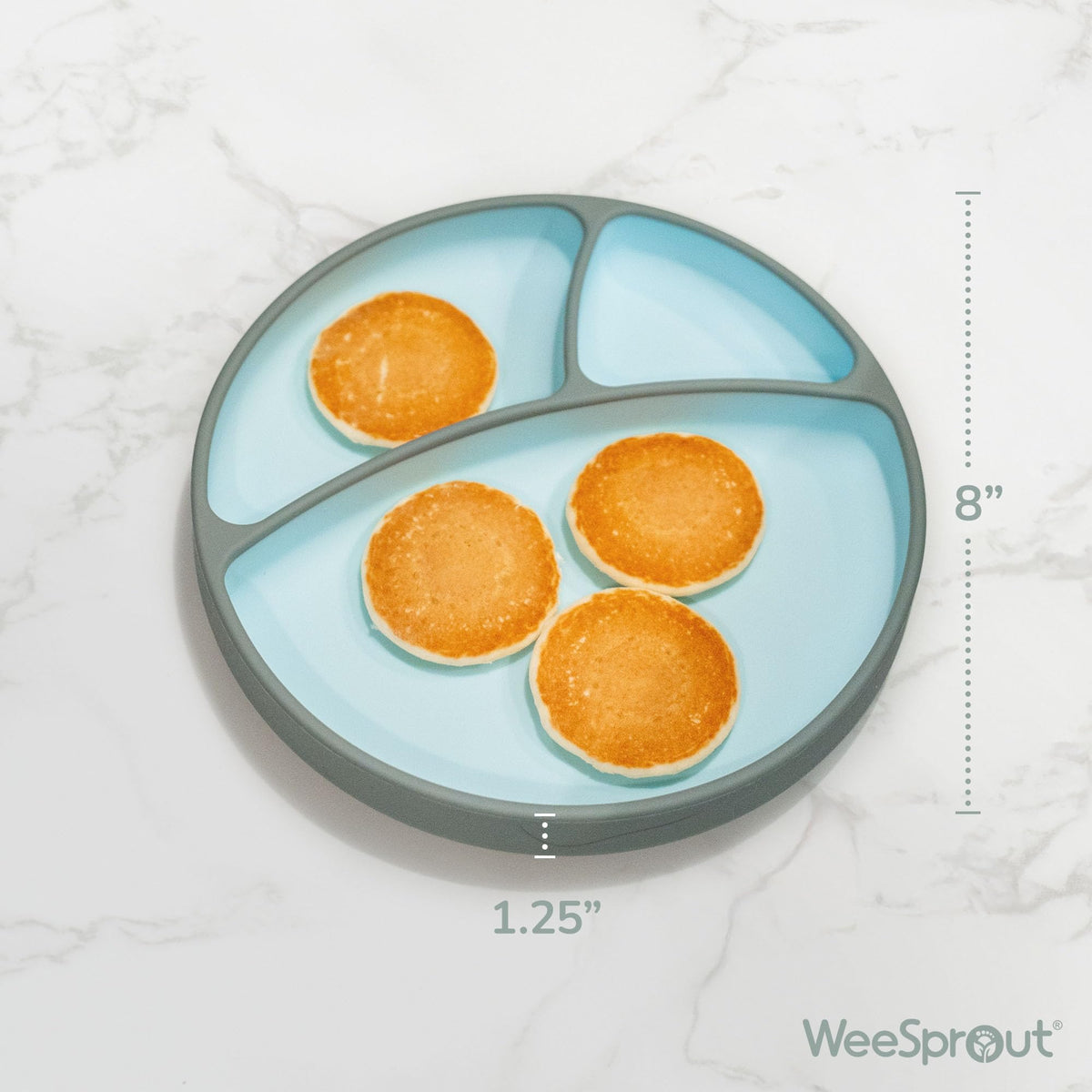 WeeSprout - Plato de silicona con ventosa, plato dividido en dos tonos para niños, bebés y niños pequeños, vajilla de silicona de grado alimenticio (cielo/verde mate)
