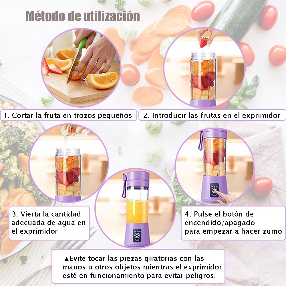 Batidora portátil, 150 watt para batidos y smoothies, 400 ml batidora de viaje recargable por USB, botella sin BPA (Con Cepillo Esponja Morado*1 + Ice Lattice*1)