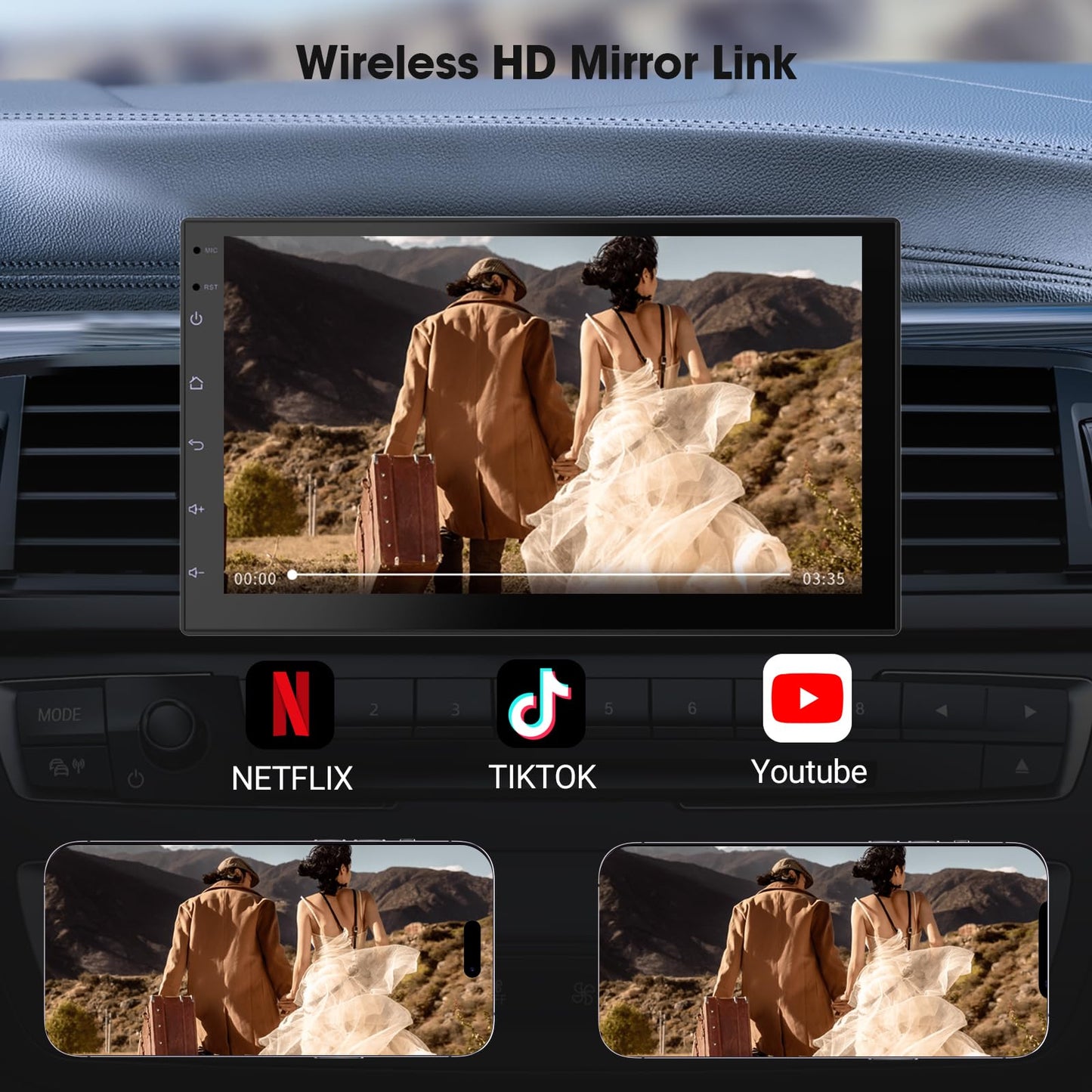 Haudio CarPlay - visualización inalámbrica para Coche y Android Auto Head Unit - visualización táctil de 7 Pulgadas Doble DIN estéreo (2+32 GB)