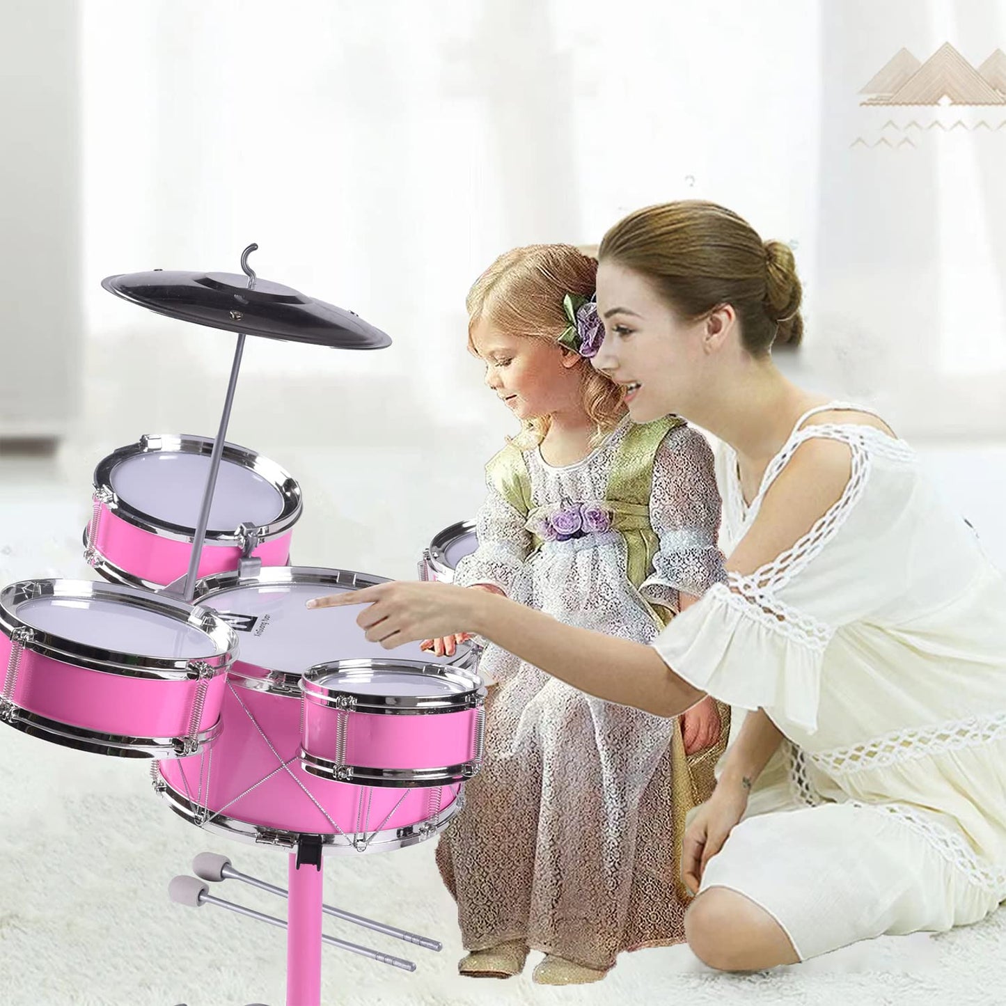 Adecuado para niños de 3 a 7 años, juego de tambor para niños, tambor de jazz (rosa)