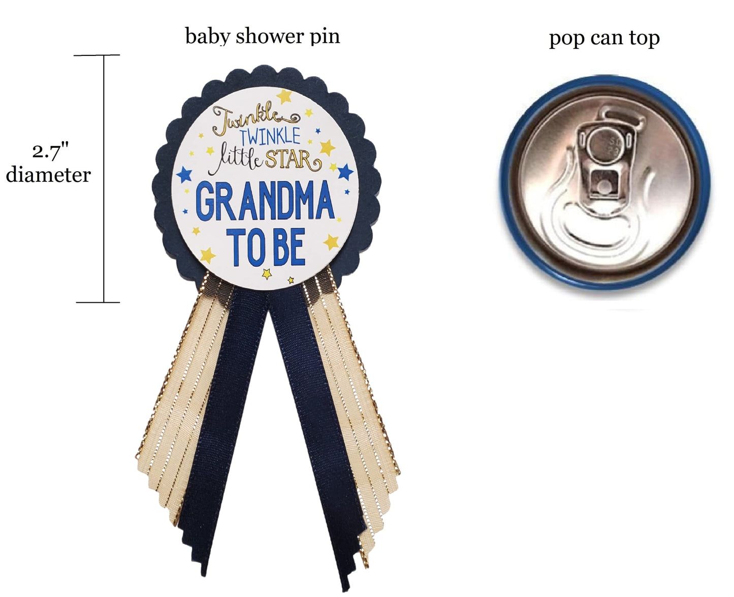 Grandma to Be Pin Twinkle Little Star Baby Shower Pin para Nona to use, azul marino y dorado, es una niña, es un niño Baby Sprinkle
