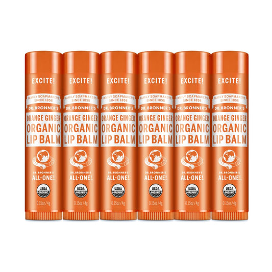 Dr. Bronner's Bálsamo labial orgánico hidratante y restaurador, naranja jengibre (6 Pack)
